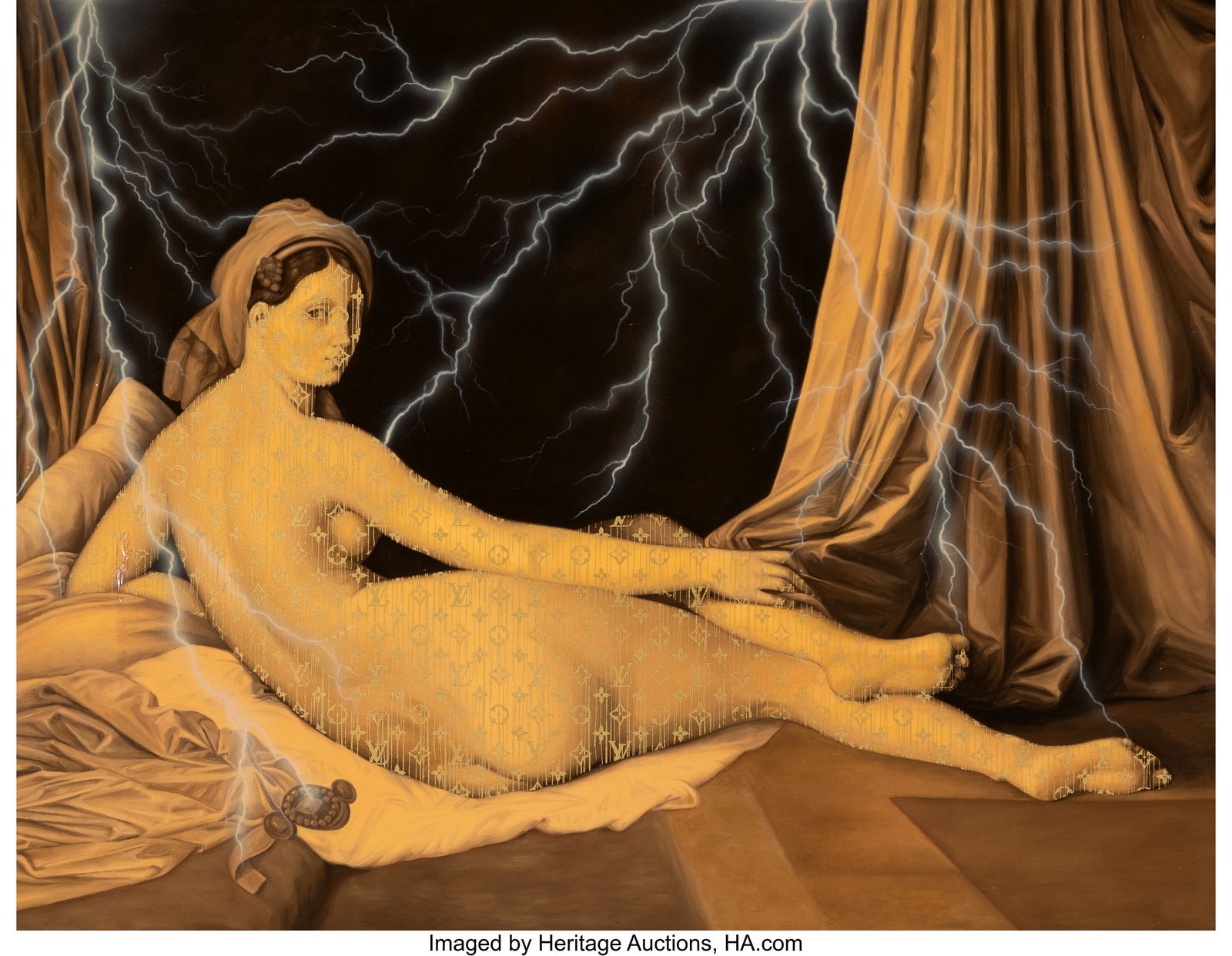 Zevs (b. 1977) Illuminated Odalisque, 2012 Mixed: Zevs (b. 1977) Illuminated Odalisque, 2012 Mixed media on linen 45 x 58 inches (114.3 x 147.3 cm) Signed, dated, and inscribed on the reverse