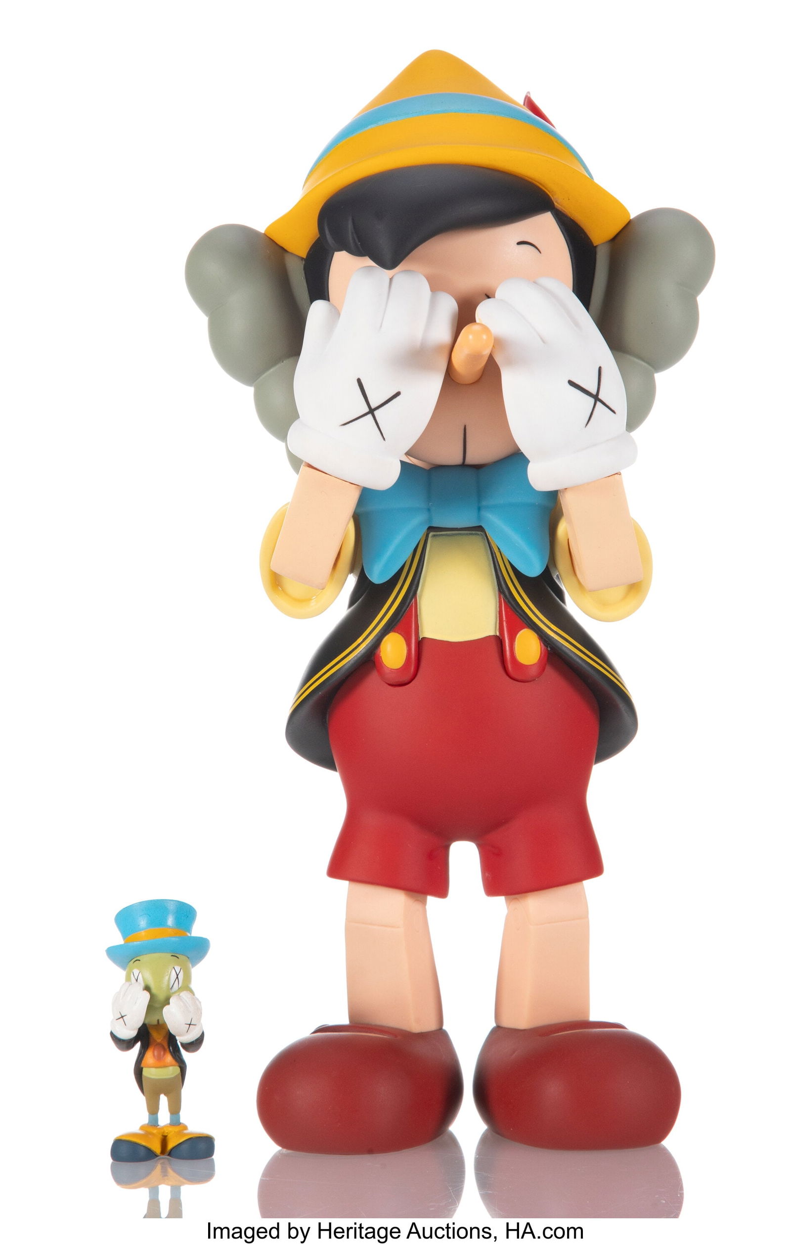 KAWS X Disney Pinocchio & Jiminy Cricket (two wo: KAWS X Disney Pinocchio & Jiminy Cricket (two works), 2010 Painted cast vinyl 10-1/4 x 5 x 4-1/2 inches (26 x 12.7 x 11.4 cm) (Pinocchio)