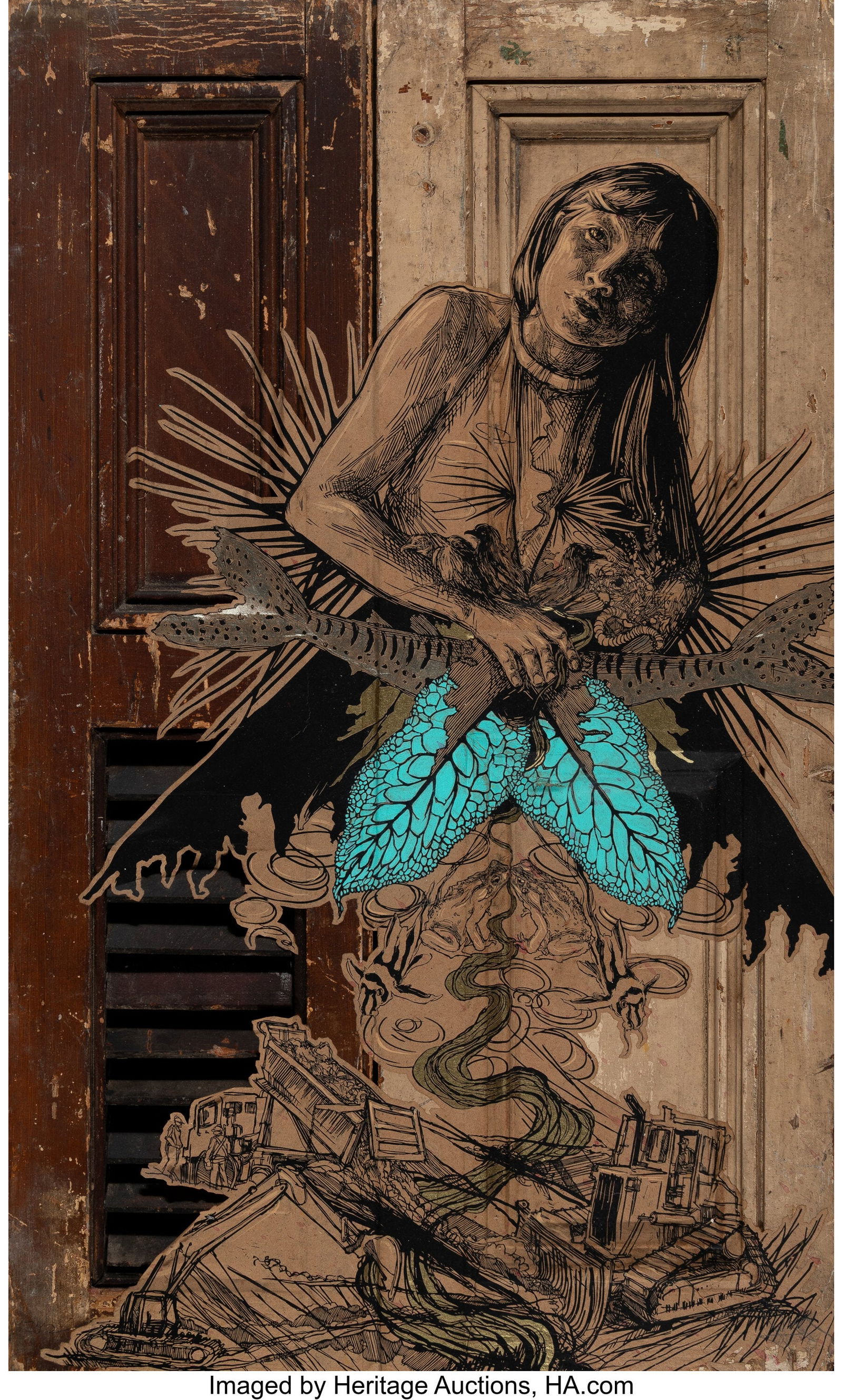 Swoon (b. 1977) Kamayura, 2013 Mixed media on re: Swoon (b. 1977) Kamayura, 2013 Mixed media on recycled wood 36 x 24 inches (91.4 x 61.0 cm) Signed and dated on the reverse: Swoon / 2013 PROVE