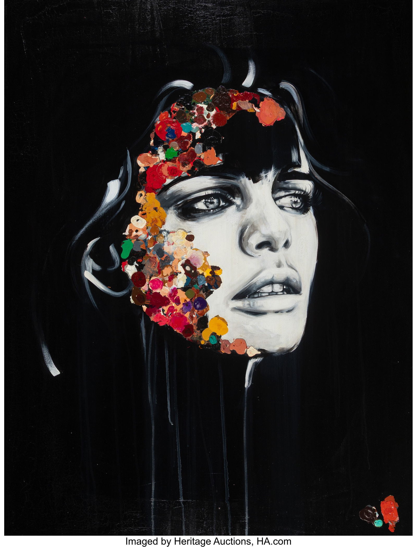 Sandra Chevrier (b. 1983) La Cage, Arc en ciel M: Sandra Chevrier (b. 1983) La Cage, Arc en ciel Maladif, 2013 Acrylic and spray paint on canvas 48 x 36 inches (121.9 x 91.4 cm) Signed, title