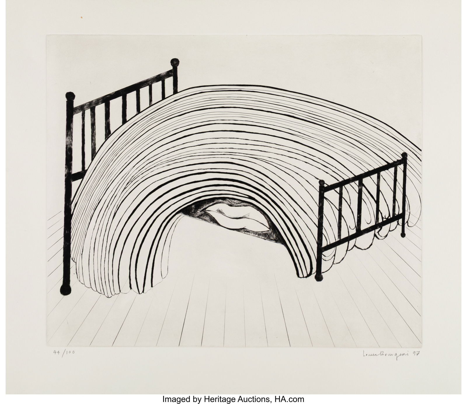 Louise Bourgeois (1911-2010) Bed, 1997 Engraving: Louise Bourgeois (1911-2010) Bed, 1997 Engraving, etching, and drypoint on wove paper 20-1/2 x 23-5/8 inches (52.1 x 60.0 cm) (sheet&rp
