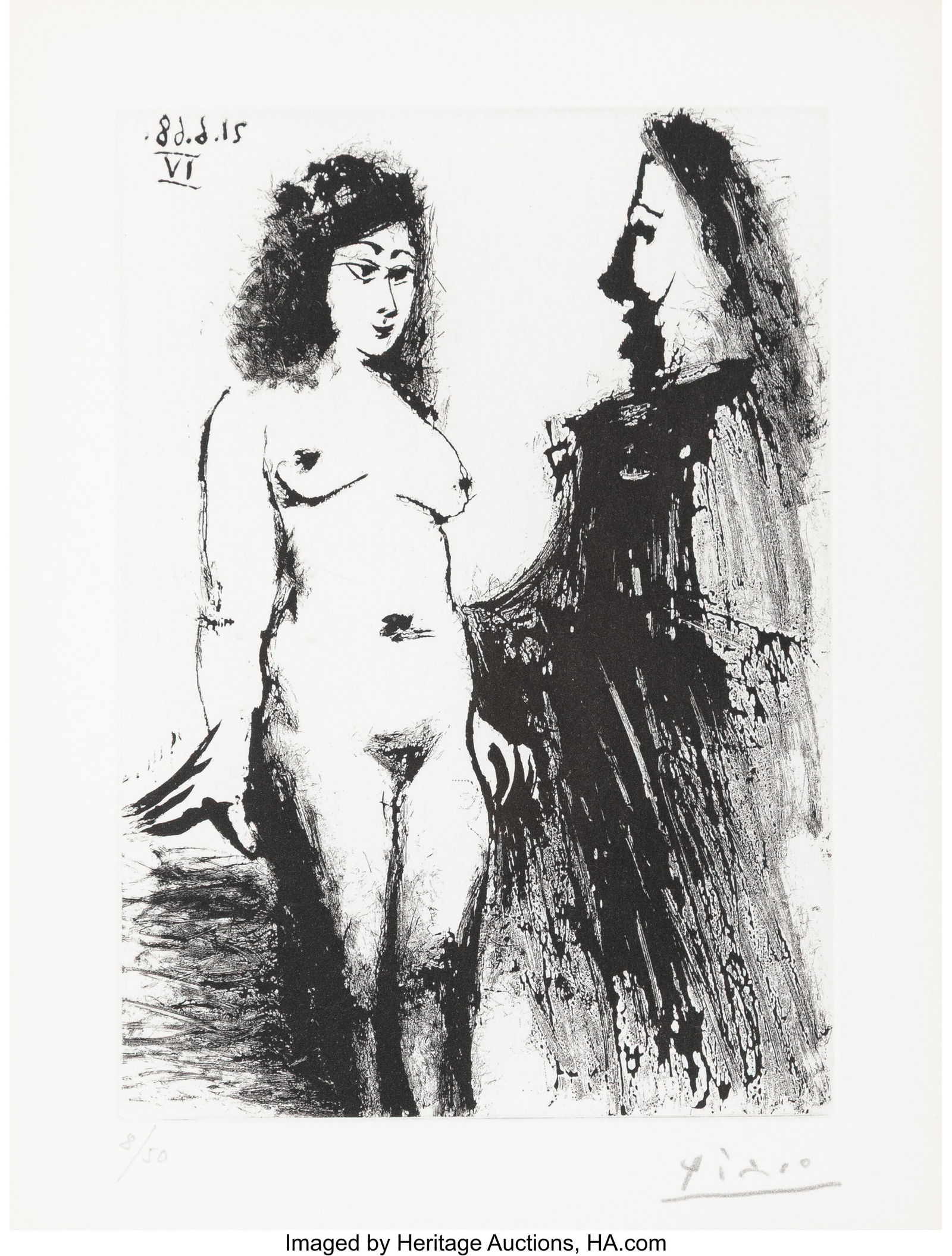 Pablo Picasso (1881-1973) Jeune prostituée et m: Pablo Picasso (1881-1973) Jeune prostituée et mousquetaire, from Série 347, 1968 Aquatint on B.F.K. Rives paper 10-1/4 x 7-1/2 inches &