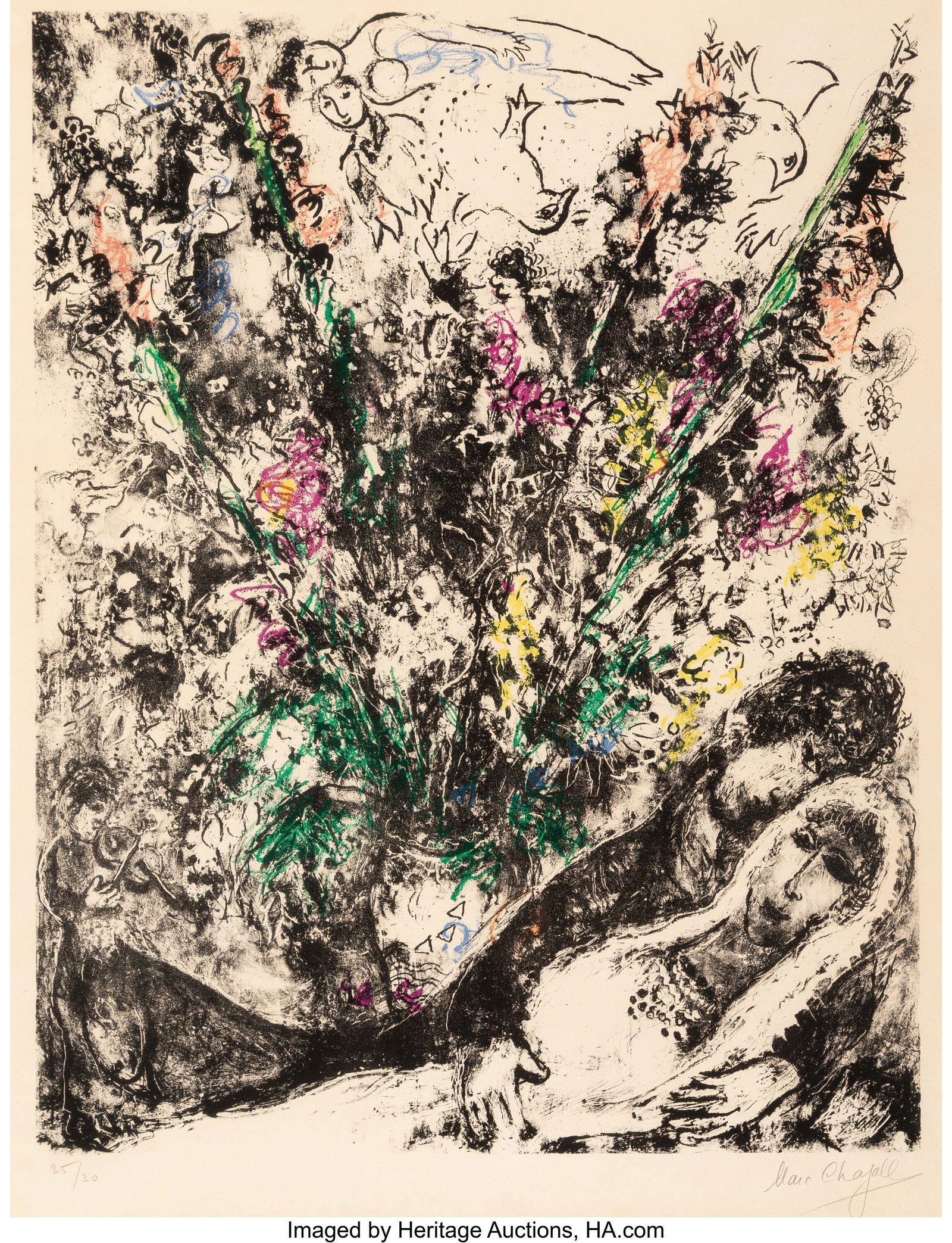 Marc Chagall (1887-1985) Le ciel des amoureux, 1: Marc Chagall (1887-1985) Le ciel des amoureux, 1964 Lithograph in colors on B.F.K. Rives paper 29-3/4 x 22 inches (75.6 x 55.9 cm) &lpa