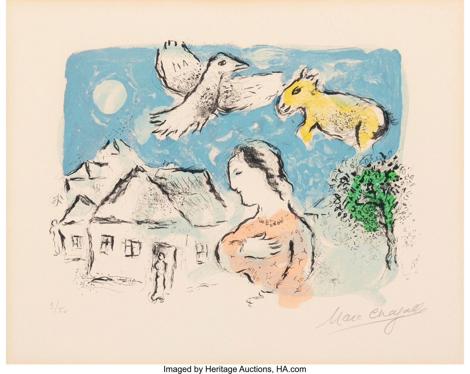 Marc Chagall (1887-1985) Le village, 1977 Lithog: Marc Chagall (1887-1985) Le village, 1977 Lithograph in colors on Arches paper 18-5/8 x 16-1/8 inches (47.3 x 41 cm) (sheet) Ed. 9/50 &lpa