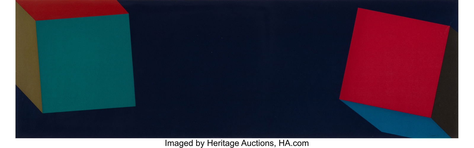 Sol LeWitt (1928-2007) Two Cubes with Colors Sup: Sol LeWitt (1928-2007) Two Cubes with Colors Superimposed (Blue), 1988 Screenprint in colors on wove paper 29-1/2 x 94-3/4 inches (74.9 x 240.7 cm&