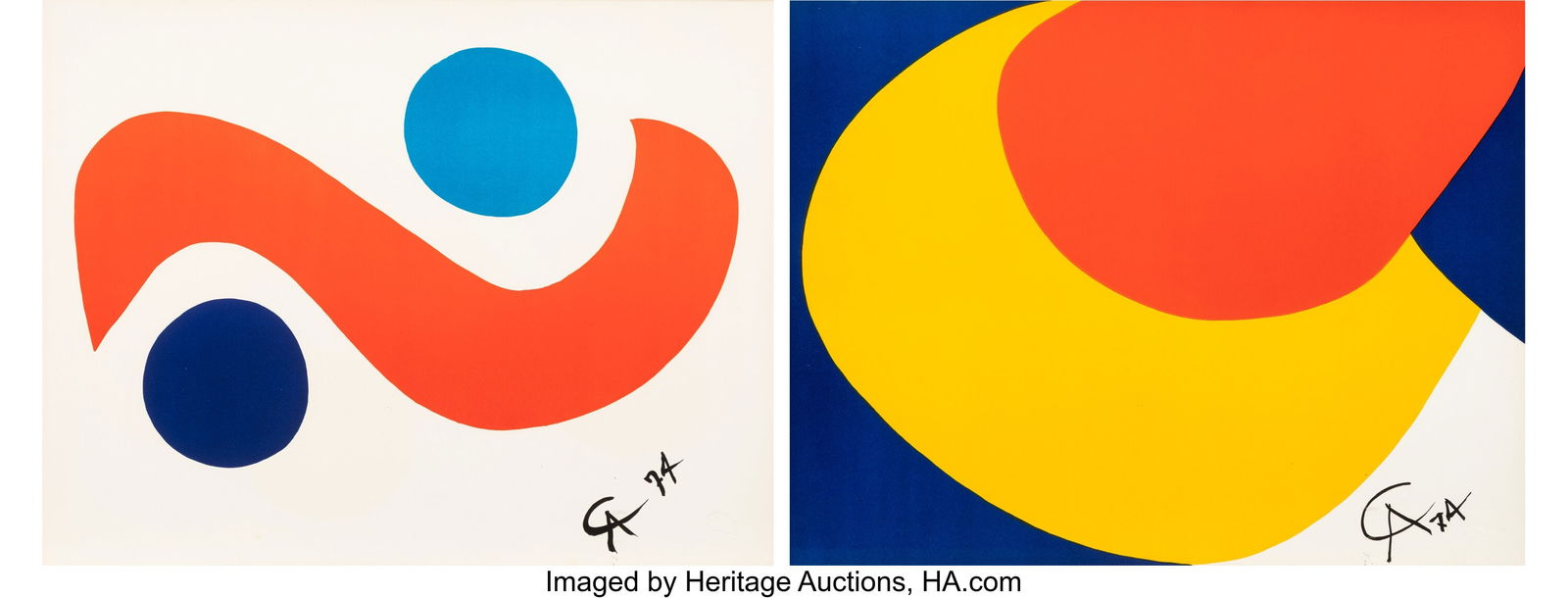 Alexander Calder (1898-1976) Two Works, from Fly: Alexander Calder (1898-1976) Two Works, from Flying Colors, 1974 Lithographs in colors on wove paper 19-7/8 x 25-7/8 inches (50.5 x 65.7 cm) &lpar