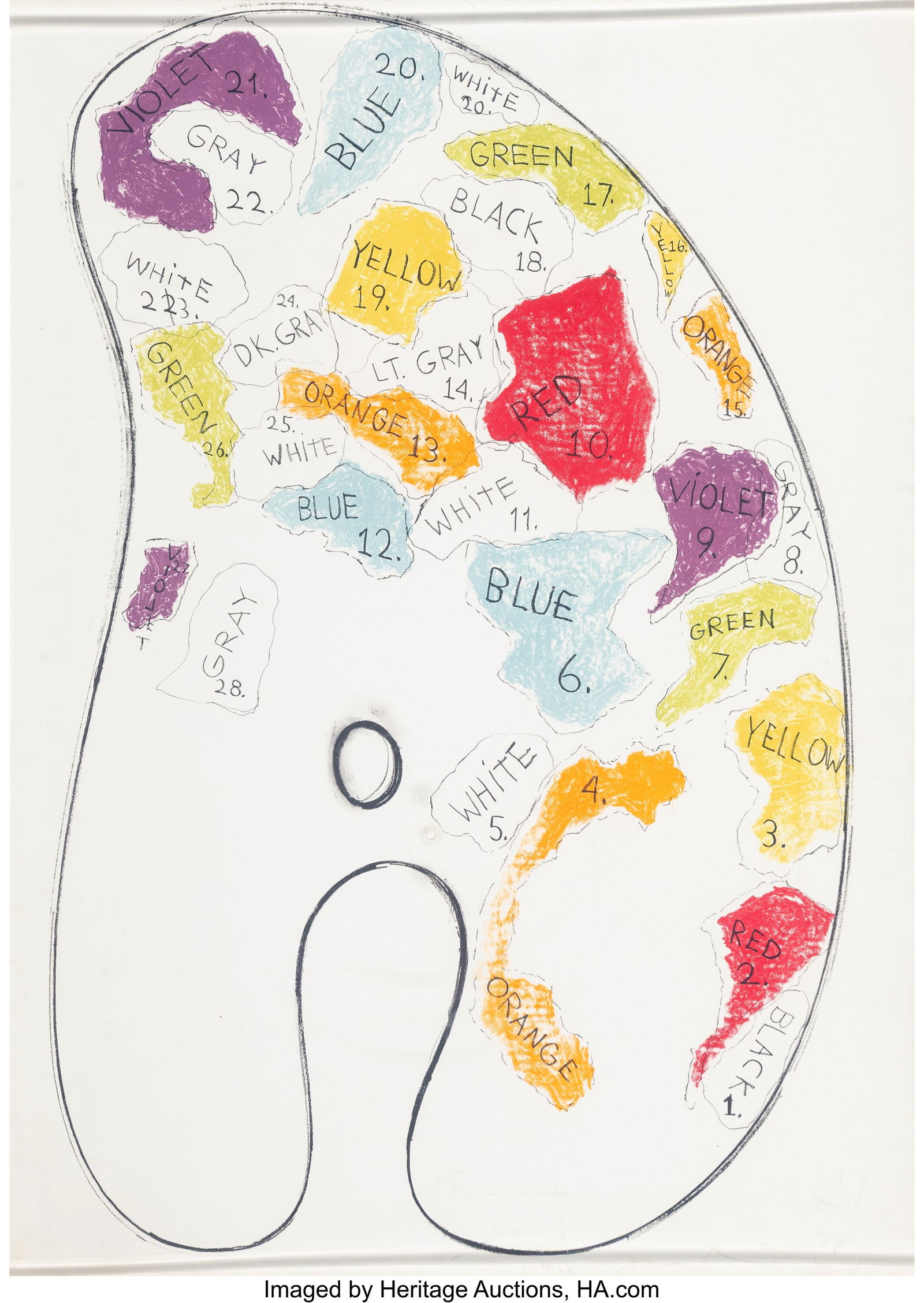 Jim Dine (b. 1935) One Work, from Four Palettes,: Jim Dine (b. 1935) One Work, from Four Palettes, 1969 Lithograph in colors Fabriano paper laid wood 28 x 20 inches (71.1 x 50.8 cm)