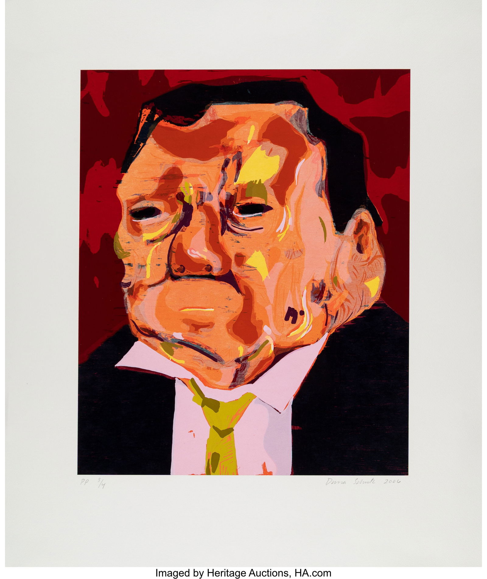 Dana Schutz (b. 1976) Poisoned Man, 2006 Woodcut: Dana Schutz (b. 1976) Poisoned Man, 2006 Woodcut and screenprint in colors on Yatsuo mounted on Somerset paper 30-5/8 x 25-5/8 inches (77.8 x 65.1