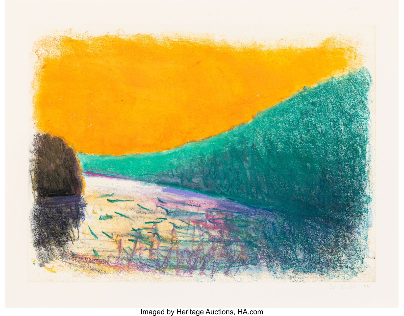 Wolf Kahn (1927-2020) Untitled, 1990 Monotype in: Wolf Kahn (1927-2020) Untitled, 1990 Monotype in colors on wove paper 18-1/2 x 22-1/2 inches (47.0 x 57.1 cm) (sight) Signed and dated in