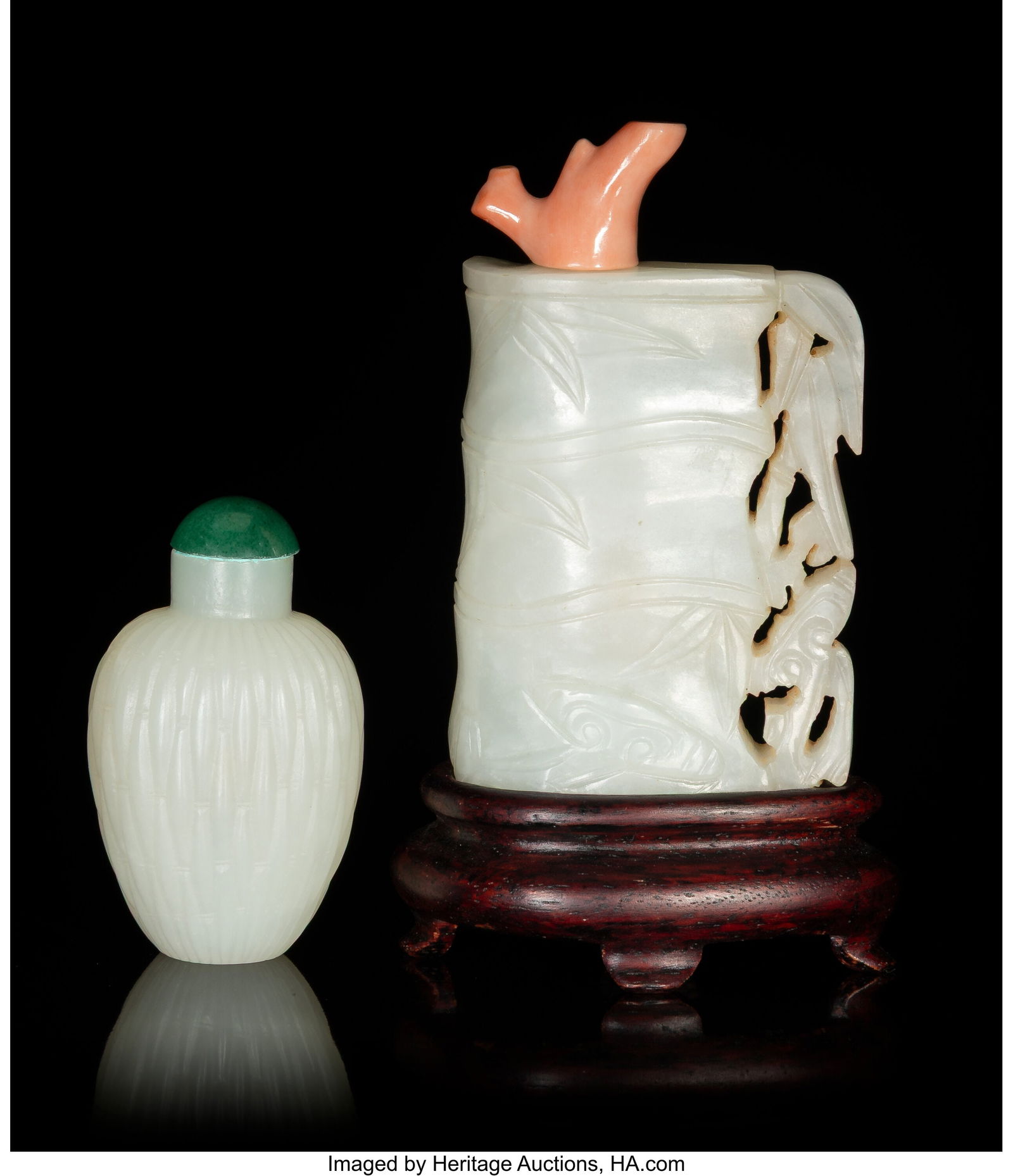 Two Chinese Carved White Jade Snuff Bottles, Qin (1 of 2)