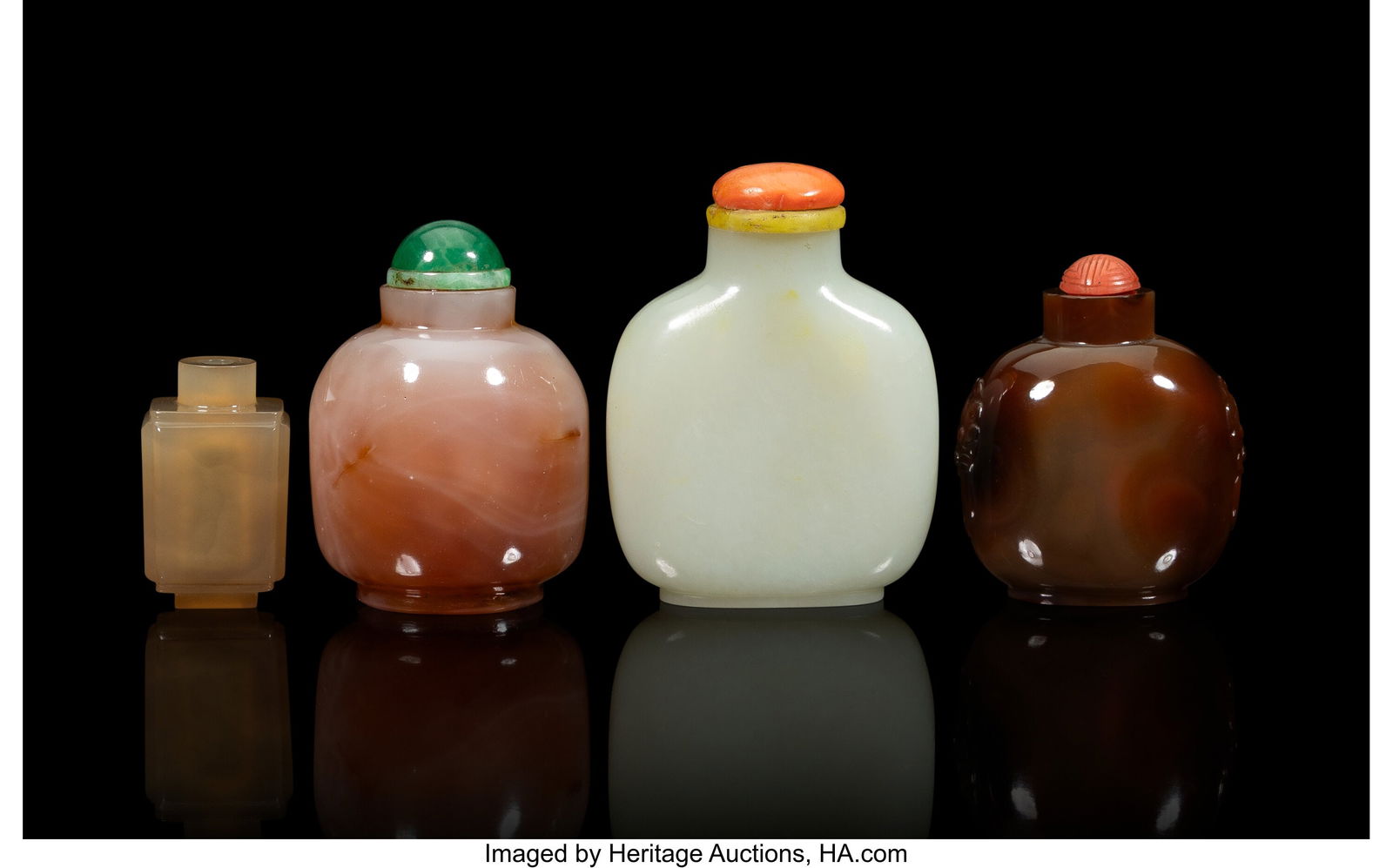 A Group of Four Chinese Jade and Agate Snuff Bot (1 of 2)