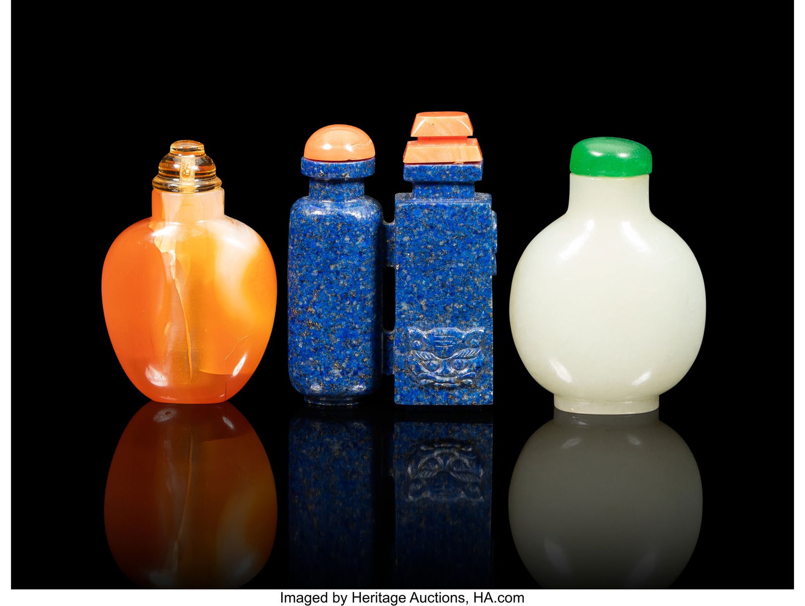 A Group of Three Chinese Jade and Other Snuff Bo (1 of 3)