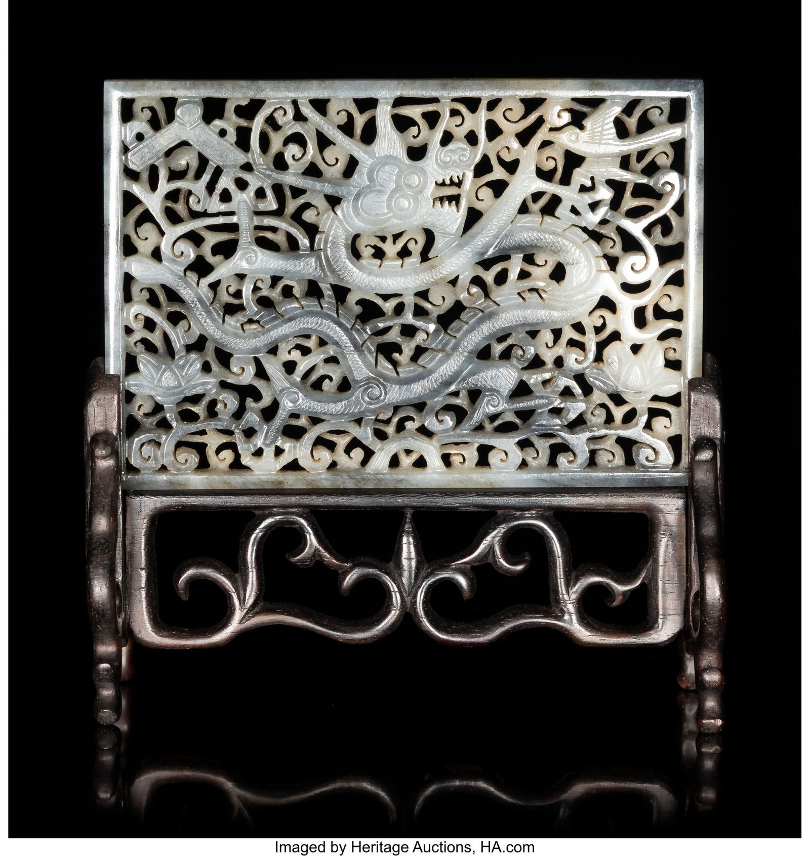 A Carved Chinese Reticulated Grey and White Jade (1 of 2)