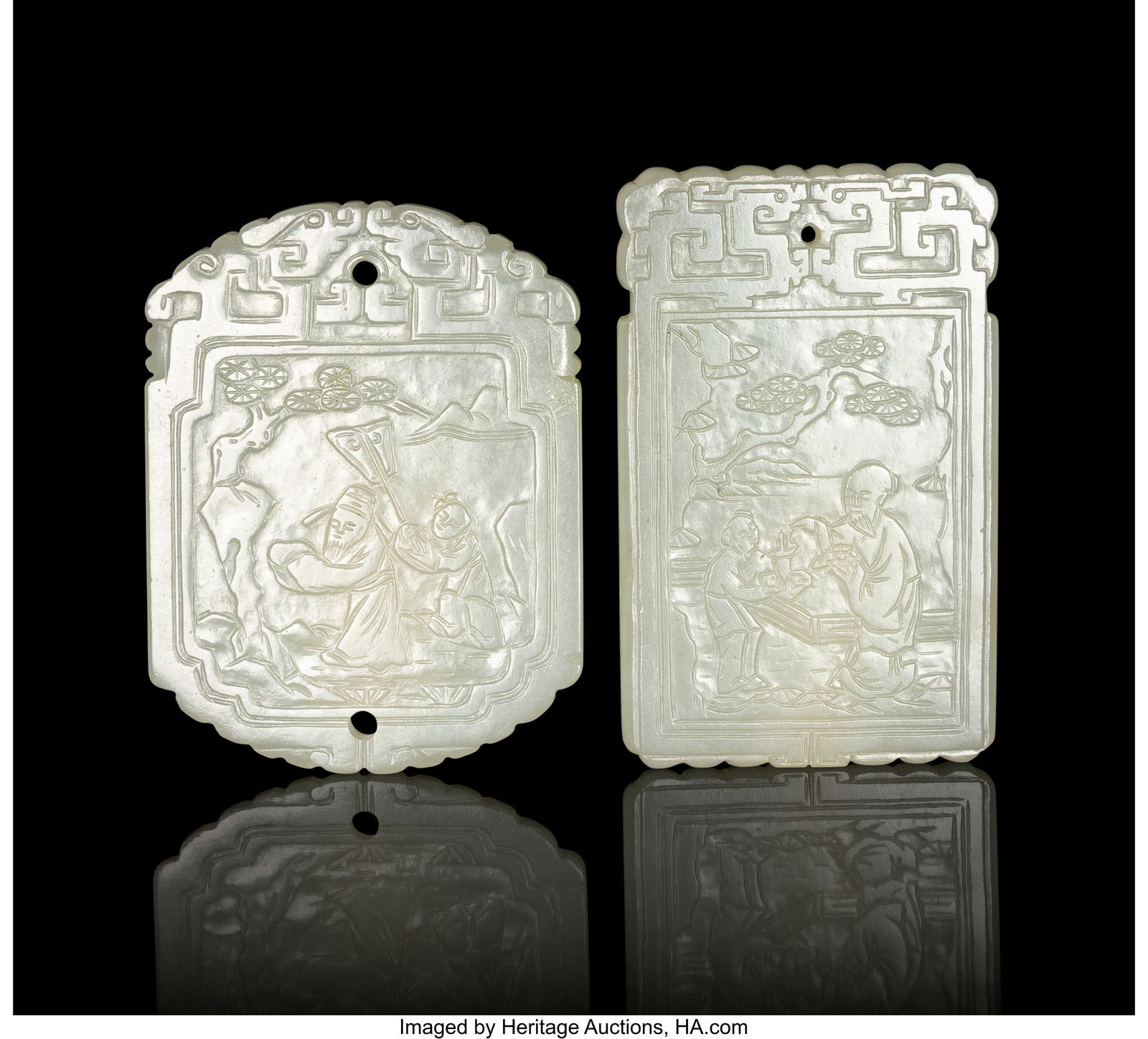 Two Carved Chinese Celadon Jade Plaques, Mid Qin (1 of 2)