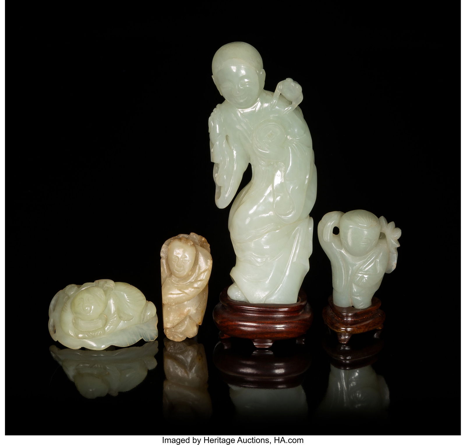 Group of Four Chinese Figural Jade Carvings, Qin (1 of 2)