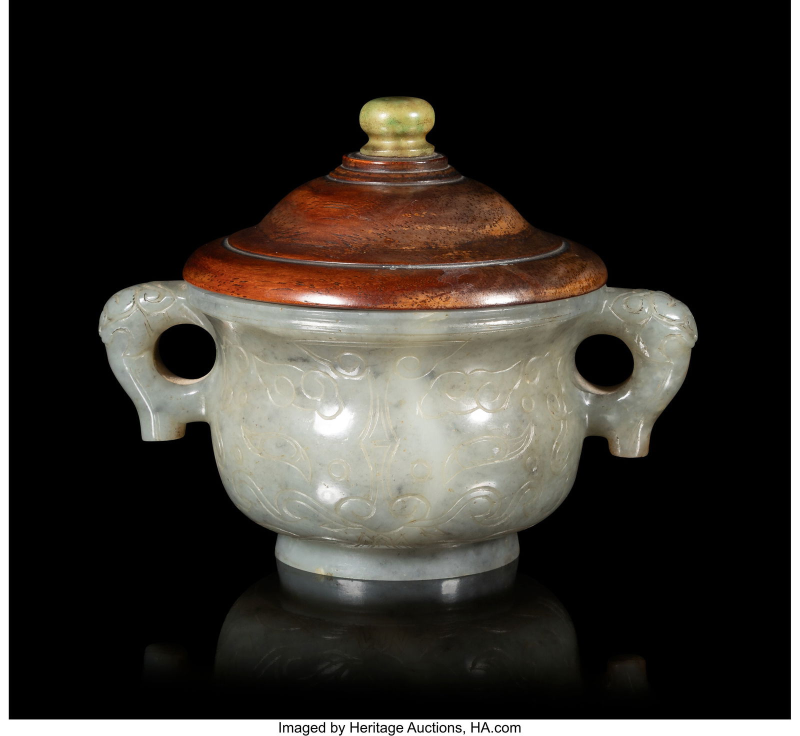 A Chinese Grey and White Jade Double-Handled Cup (1 of 2)