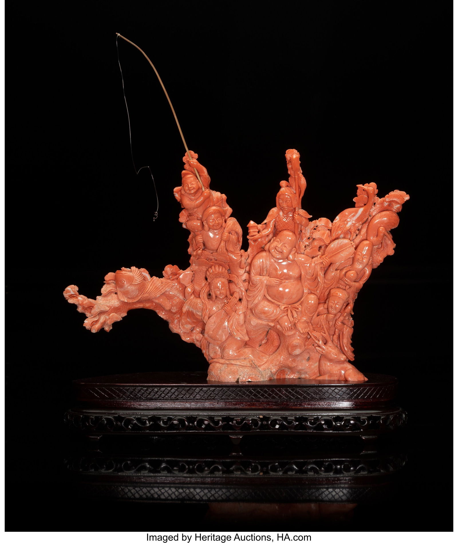 A Chinese Carved Red Branch Coral of Seven Daois (1 of 2)