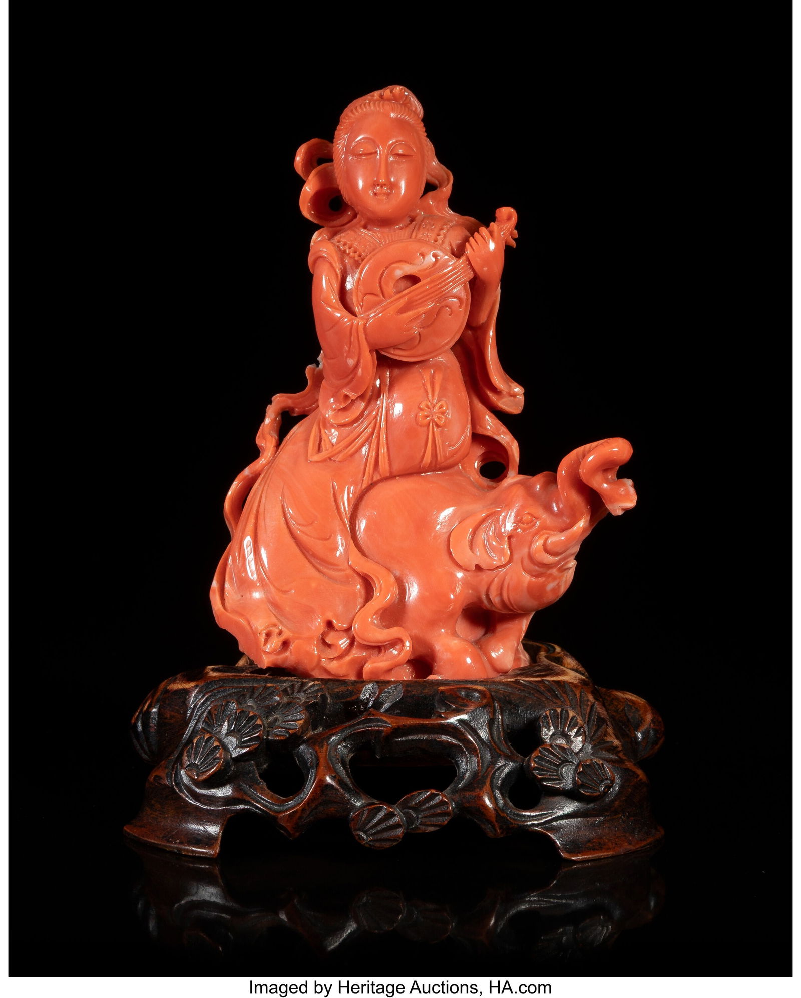 A Chinese Carved Coral Figure of a Female Musici (1 of 2)