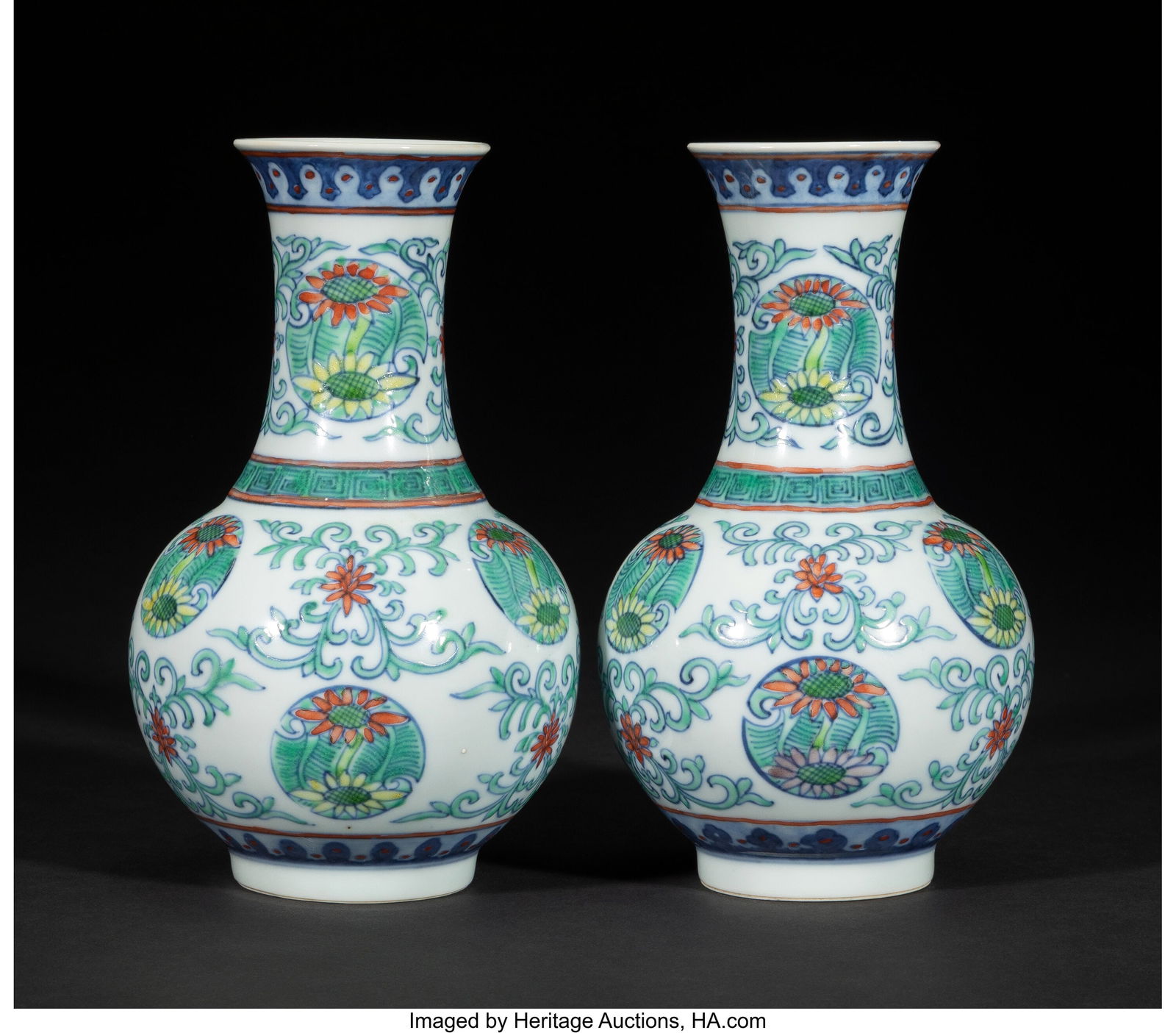 Pair of Chinese Doucai Enameled Bottle Vases, 20 (1 of 3)