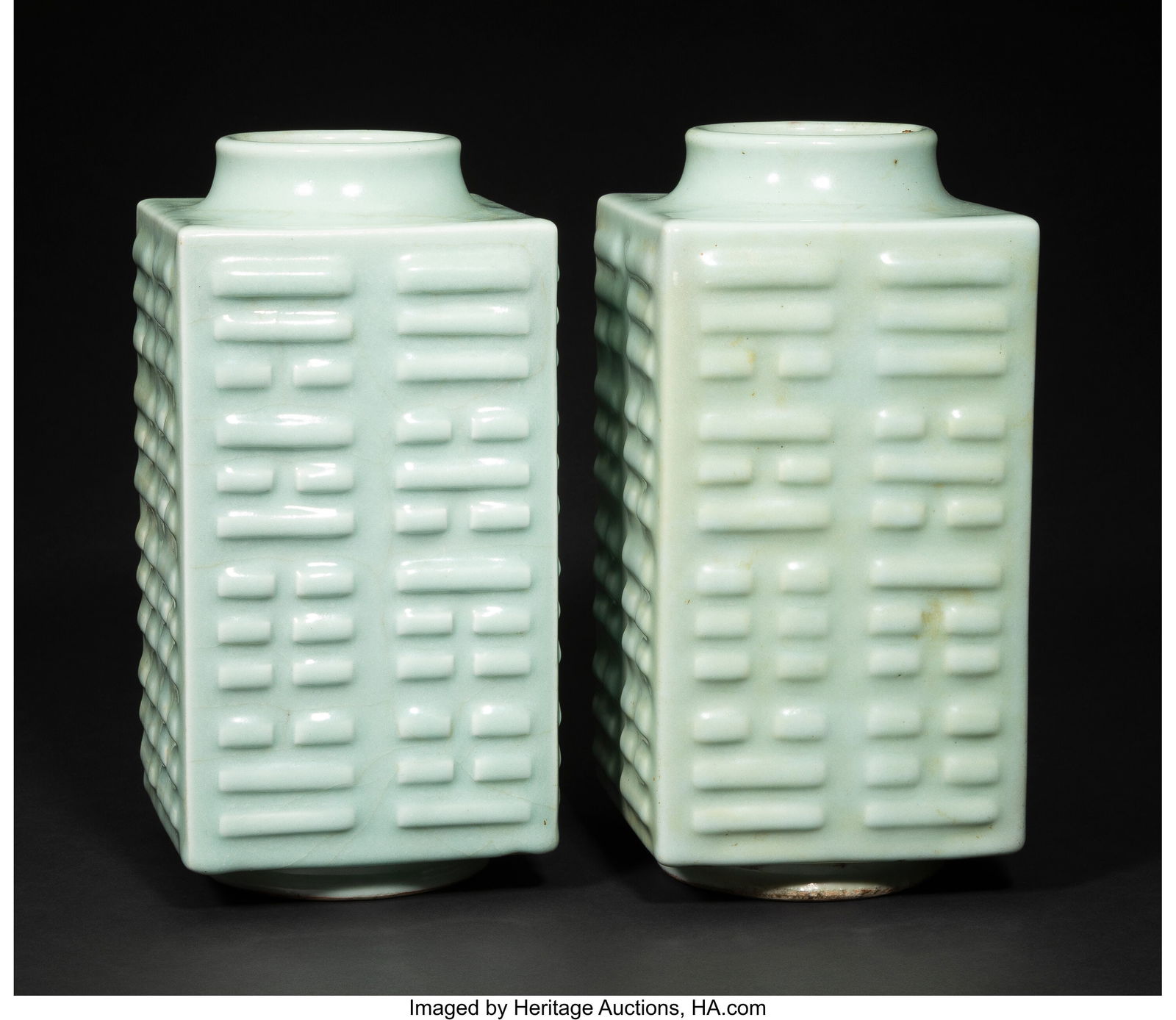 A Pair of Chinese Pale Celadon-Glazed Cong-Form (1 of 6)