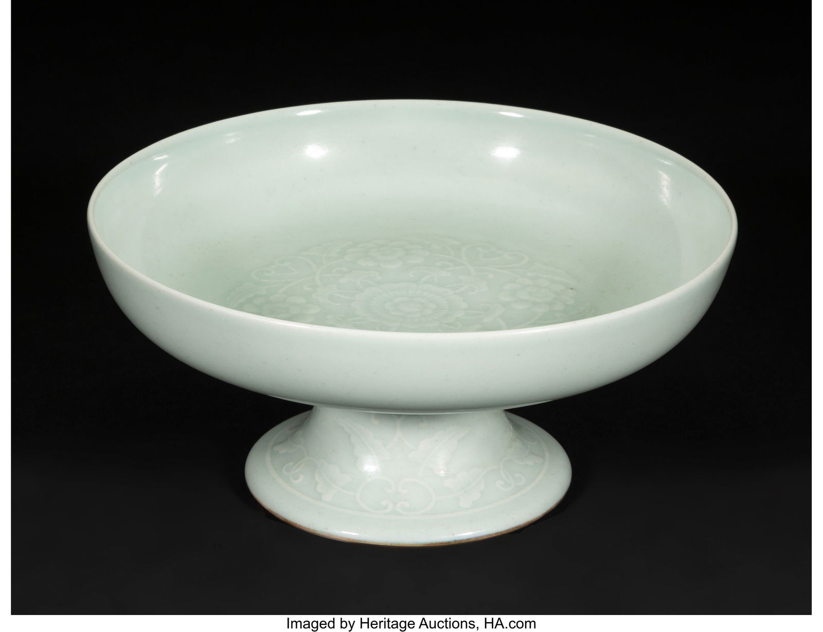A Chinese Celadon-Glazed Stem Dish, 20th century (1 of 4)