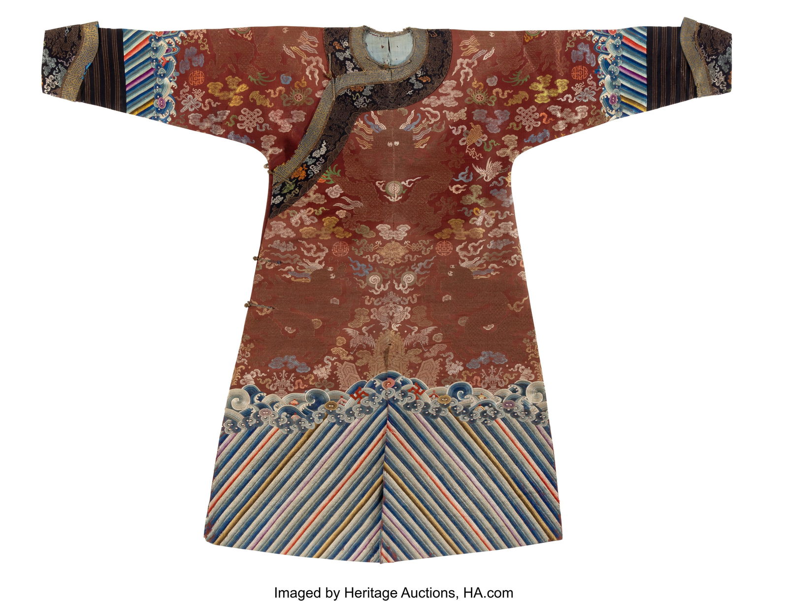 A Chinese Kesi Ocre-Ground 'Dragon' Robe, Jifu, (1 of 2)