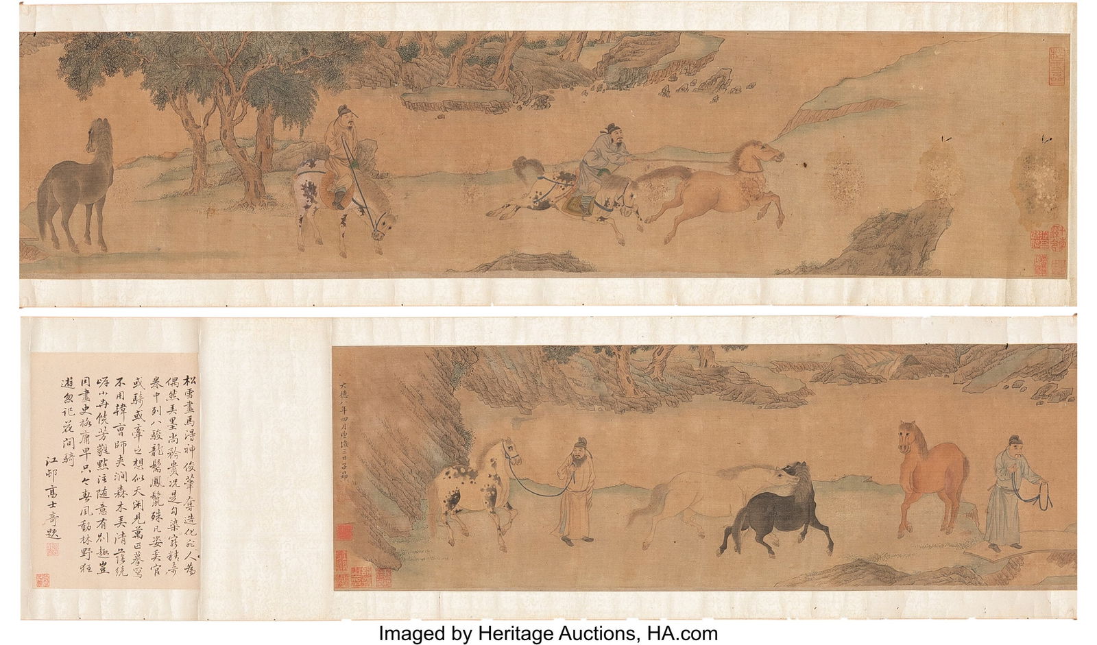 Manner of Gao Shiqi (Chinese, 1645-1704) Horses: Manner of Gao Shiqi (Chinese, 1645-1704) Horses and Grooms, 19th century Handscroll; ink and color on silk 11-3/4 x 85 inches (29.8 x 215.9 cm) S