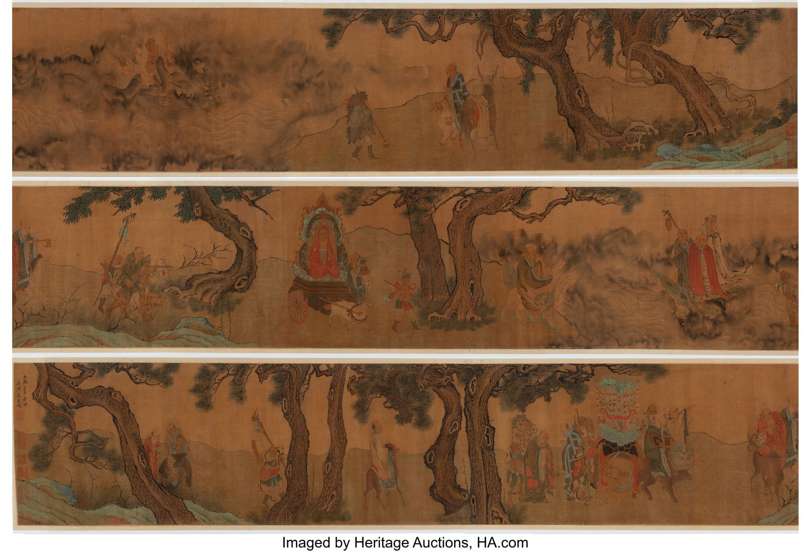 Anonymous (Chinese, 19th century) Bodhisattva Pr: Anonymous (Chinese, 19th century) Bodhisattva Processional with Attendants Handscroll; ink and color on silk 12-1/4 x 187 inches (31.1 x 475.0 cm) &lpa