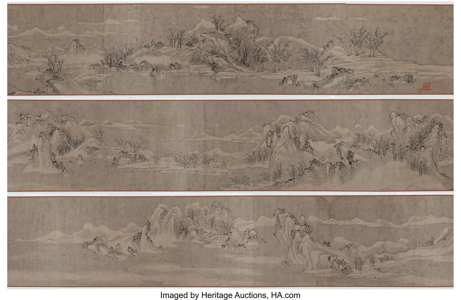 Anonymous (Chinese, Qing dynasty) Landscape hand: Anonymous (Chinese, Qing dynasty) Landscape handscroll Handscroll; ink on paper 16-1/4 x 259 inches (41.3 x 657.9 cm) (work) Multiple collect