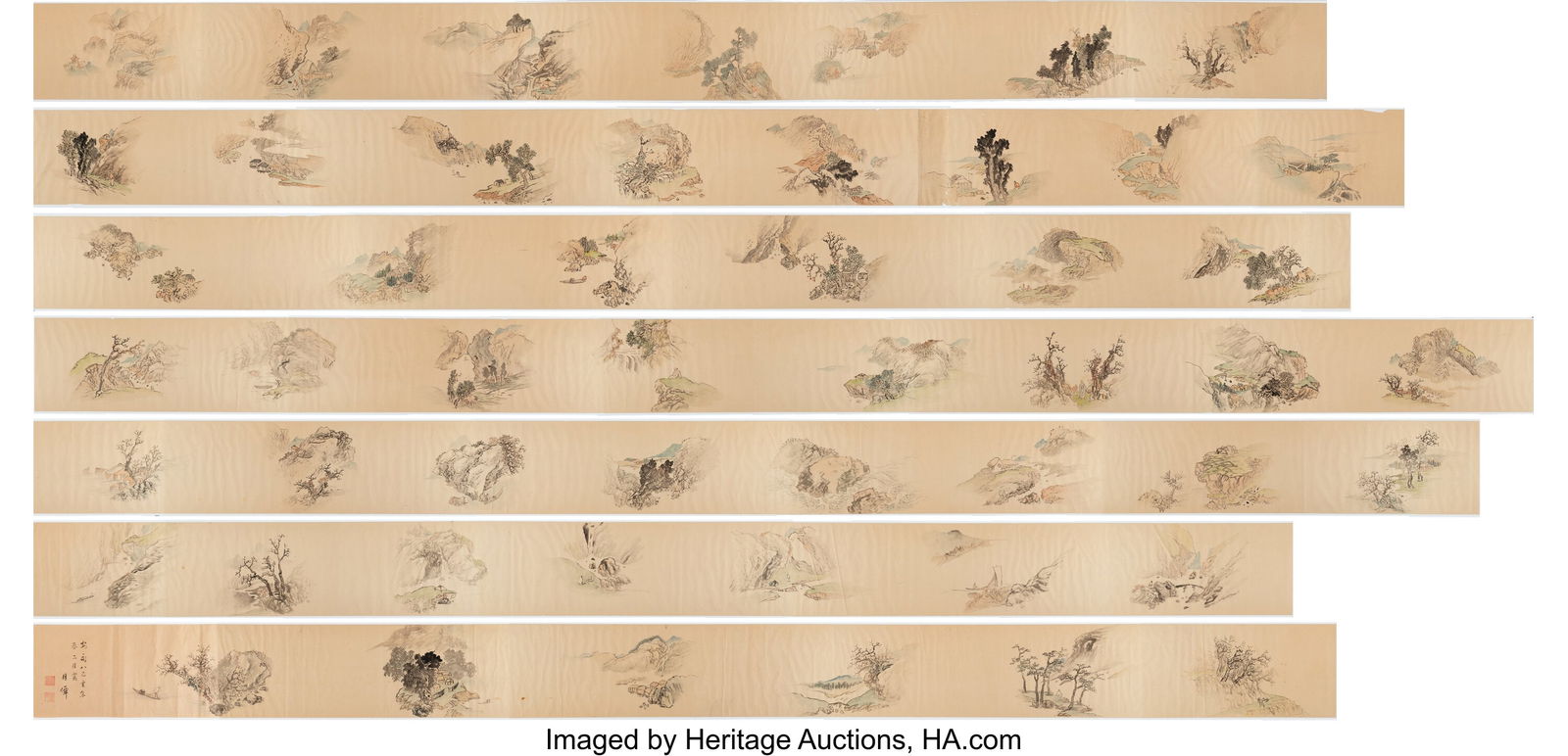 Anonymous (Japanese, 19th century) Landscape Han: Anonymous (Japanese, 19th century) Landscape Handscroll; ink and color on paper 11-1/2 x 1013 inches (29.2 x 2,573.0 cm) Signed and with two arti