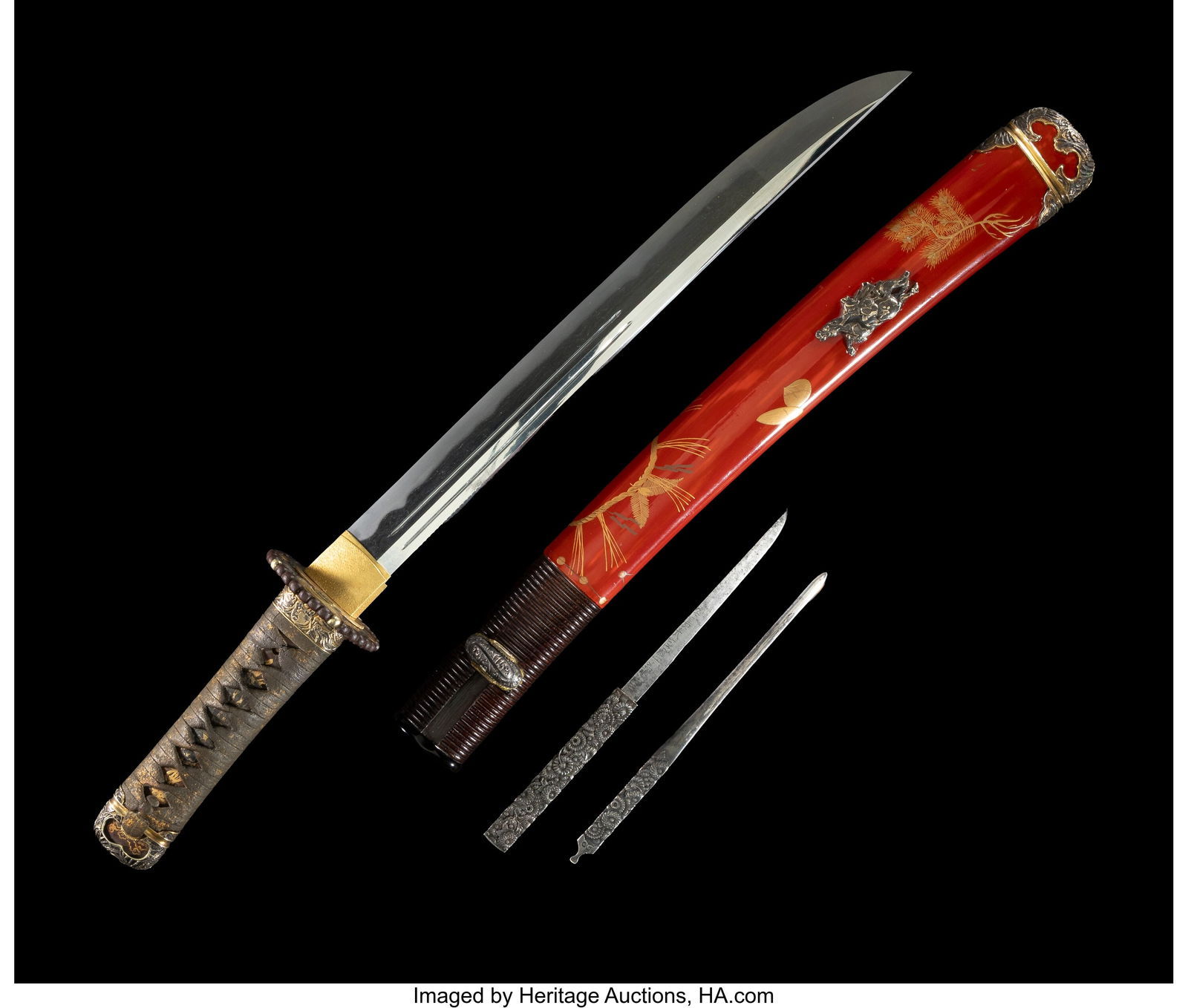 A Japanese Satsuma-Style Dagger Tanto in a Red L (1 of 5)