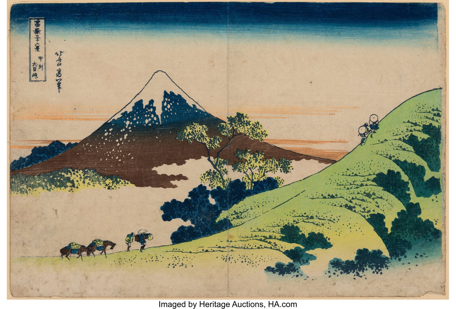 Katsushika Hokusai (Japanese, 1760-1849) Inume P: Katsushika Hokusai (Japanese, 1760-1849) Inume Pass in Kai Province (Koshu Inume toge), from the series Thirty-Six Views of Mount Fuji (Fugaku sanjurokkei)&co