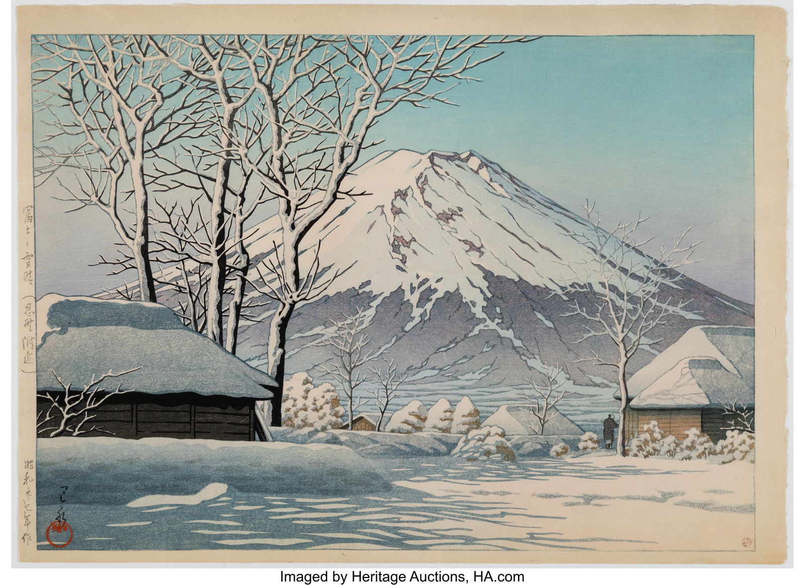 Kawase Hasui (Japanese, 1883-1957) Mount Fuji, C: Kawase Hasui (Japanese, 1883-1957) Mount Fuji, Clearing after a Snowfall in Oshiono (Fuji no yukibare (Oshiono fukin)), 1952 (Showa 27) Woodbl