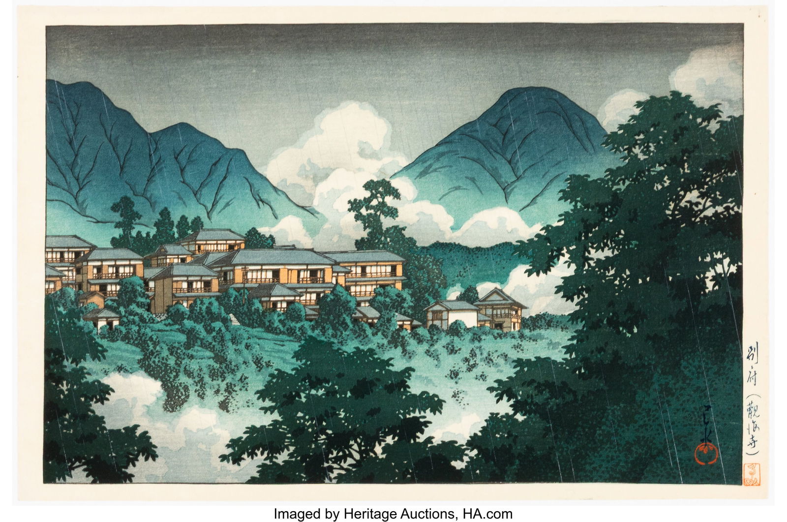 Kawase Hasui (Japanese, 1883-1957) Kankai Temple: Kawase Hasui (Japanese, 1883-1957) Kankai Temple, Beppu (Beppu Kankaiji) from the series New Eight Views of Japan, c. 1927 Woodblock print 10 x 15-3/8