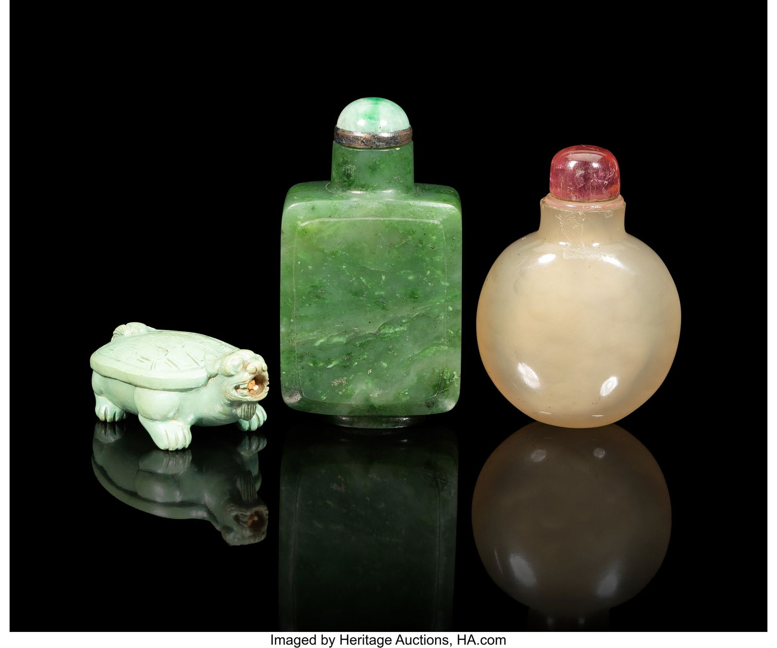 Group of Three Chinese Green Jade and Other Snuf (1 of 3)