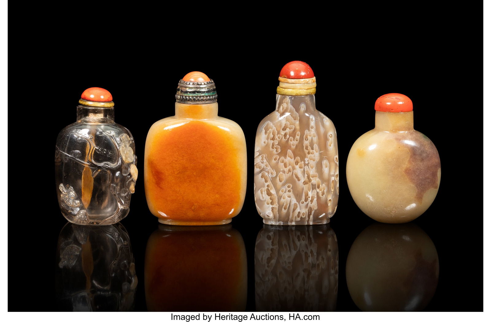 A Group of Four Chinese Hardstone Snuff Bottles, (1 of 2)