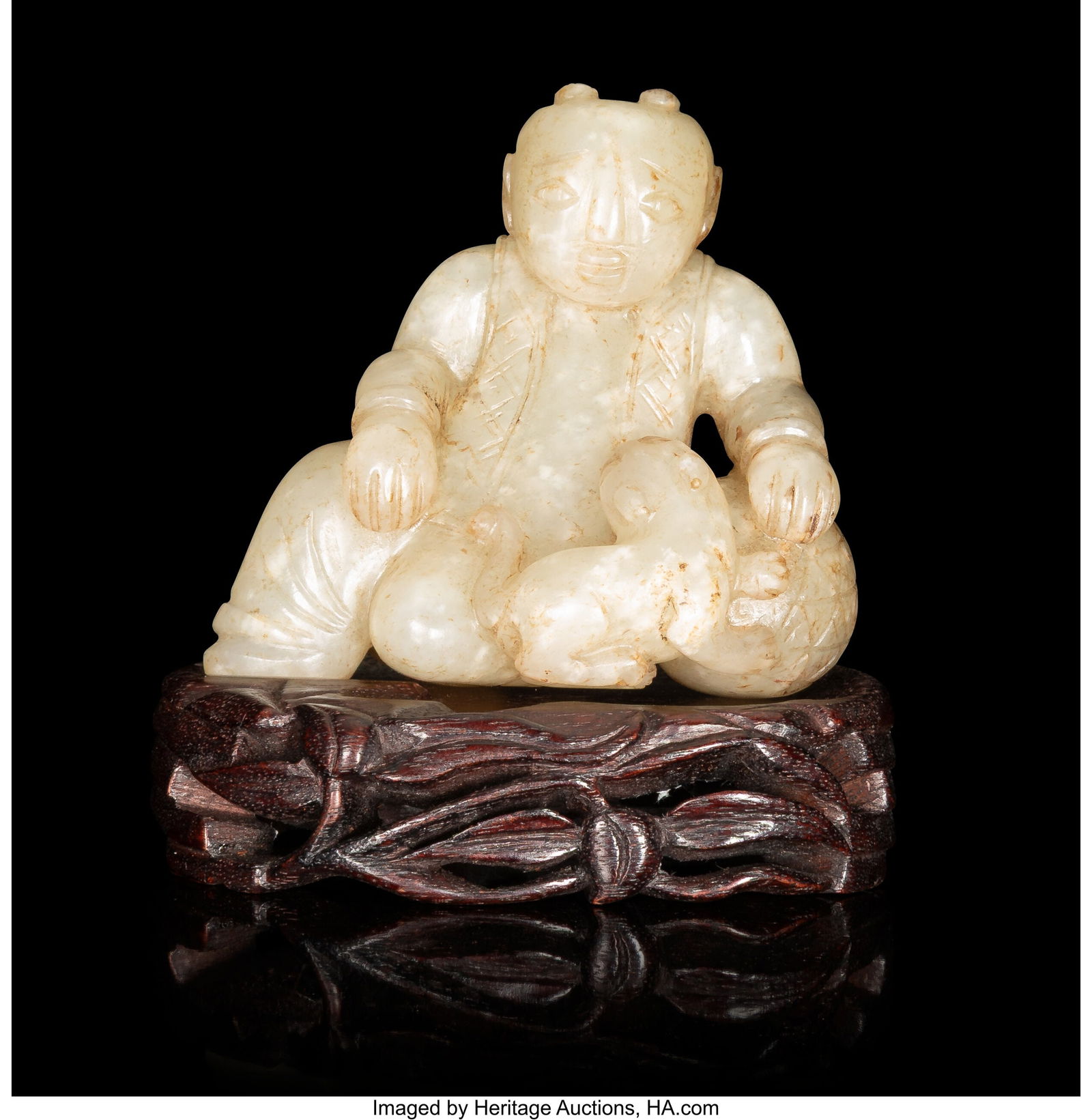 A Chinese Ming-Style White Jade Figural Carving, (1 of 3)