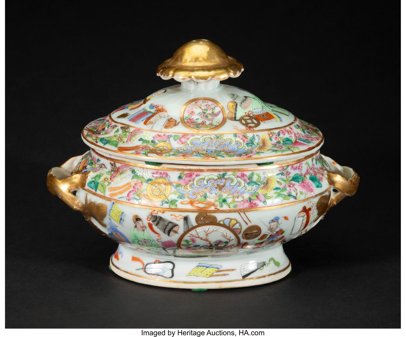 A Chinese Export Rose Canton Covered Tureen, sec (1 of 6)