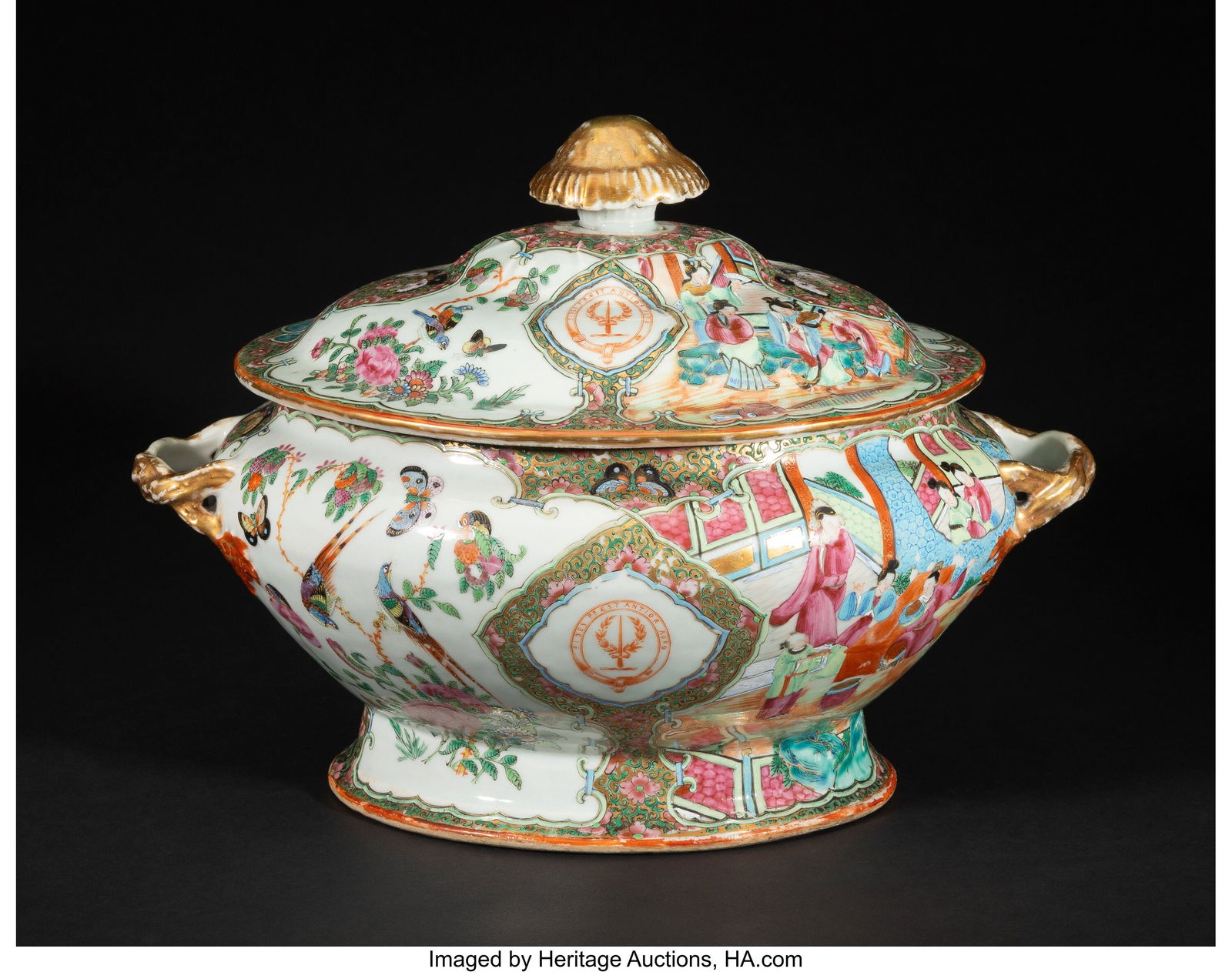 A Large Chinese Export Rose Canton Armorial Cove (1 of 6)