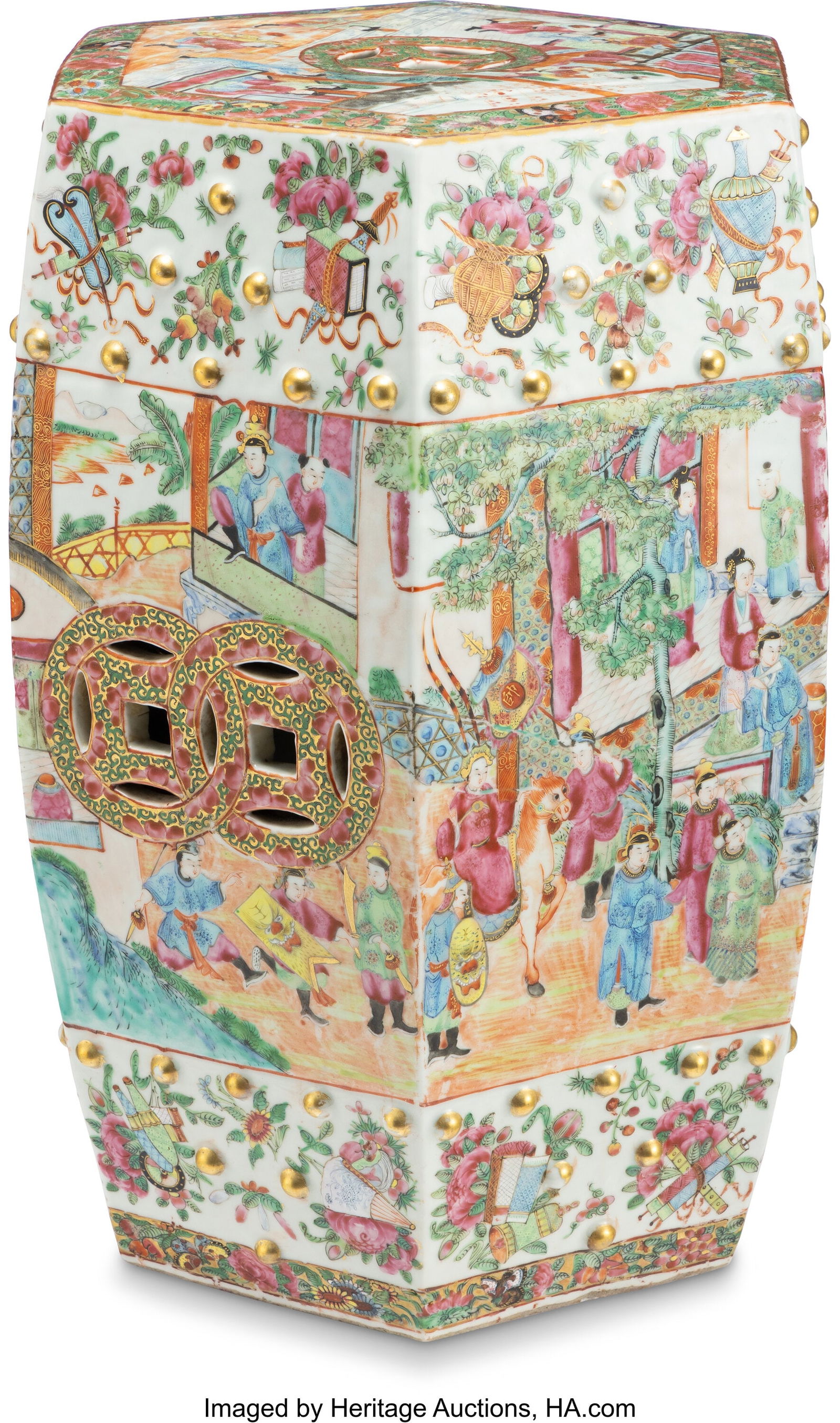 A Chinese Export Rose Canton Garden Seat, late 1: A Chinese Export Rose Canton Garden Seat, late 19th century 19-1/4 x 11-1/8 x 11-1/8 inches (48.9 x 28.3 x 28.3 cm) HID03101062020 © 2026 Heritage