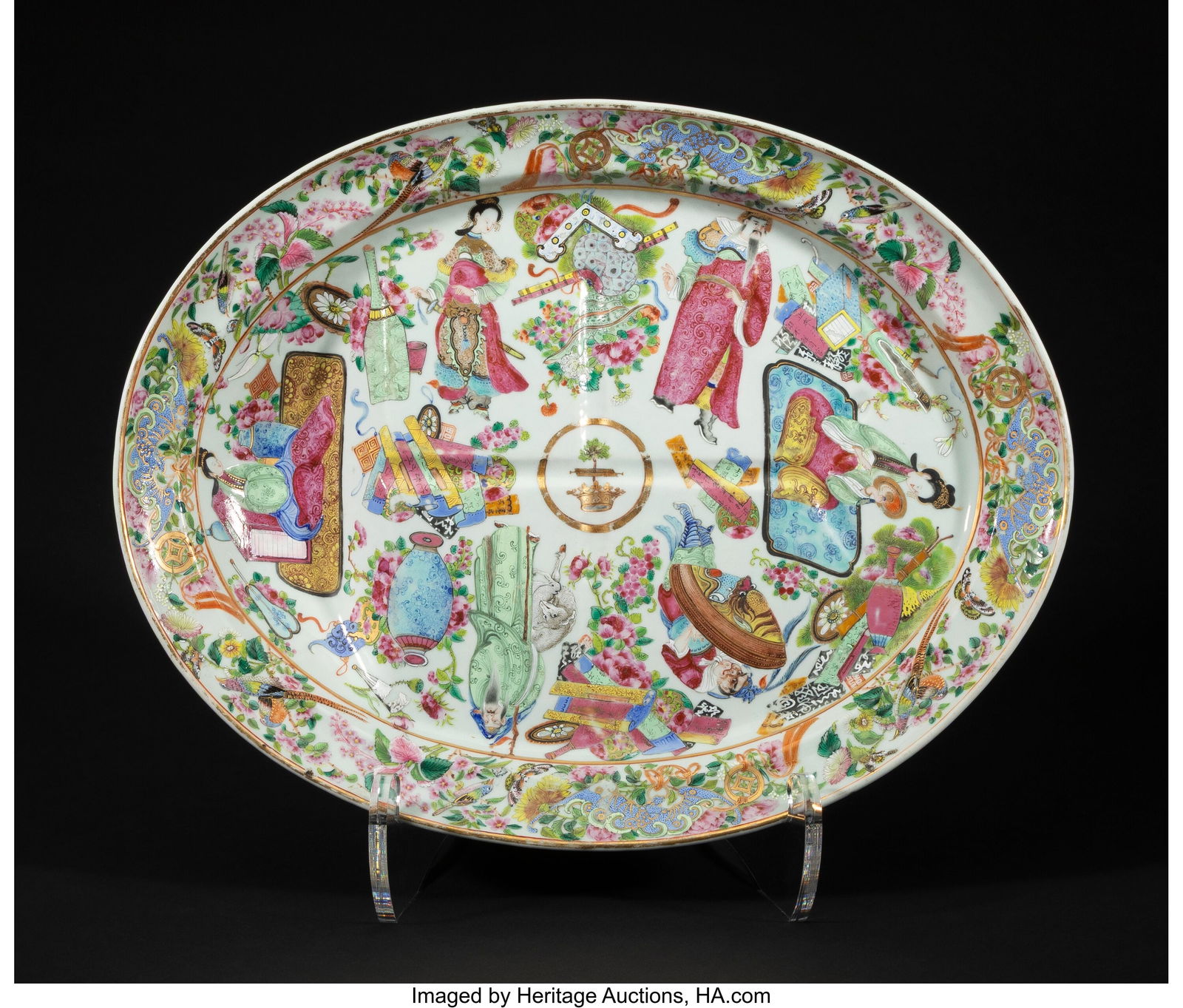 A Large Chinese Export Rose Canton Armorial Plat (1 of 3)