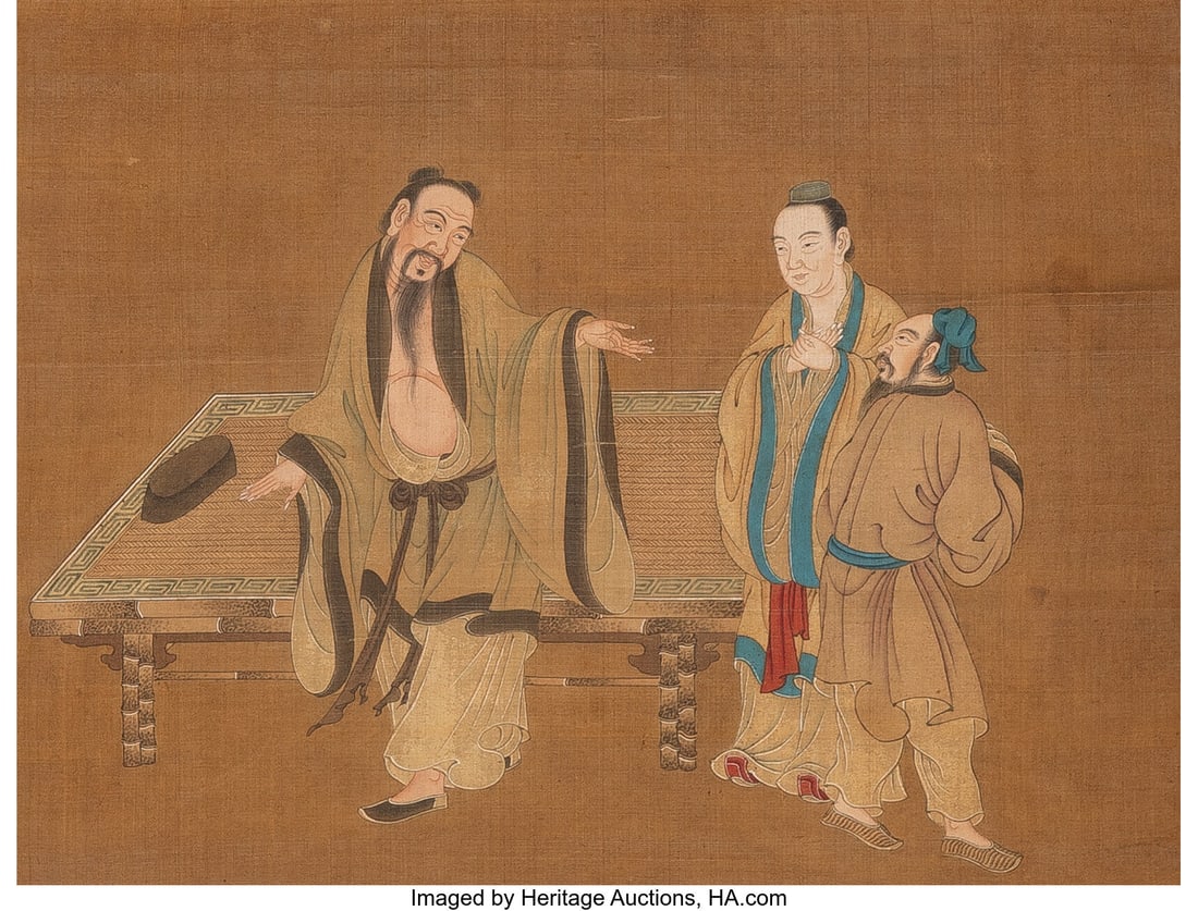 Anonymous (Chinese, 19th century) A Sage Instruc: Anonymous (Chinese, 19th century) A Sage Instructing Disciples Hanging scroll; ink and color on silk 48 x 23 inches (121.9 x 58.4 cm) (overall) 1