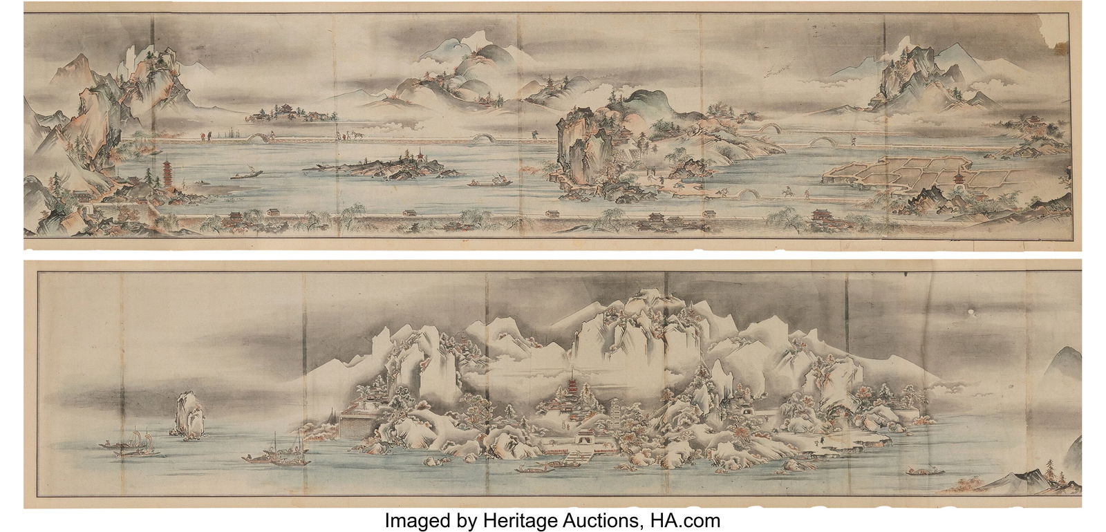 Anonymous (Chinese, late 19th/early 20th century: Anonymous (Chinese, late 19th/early 20th century) Landscape Handscroll; ink and color on paper 13-1/4 x 123-1/2 inches (33.7 x 313.7 cm) HID031