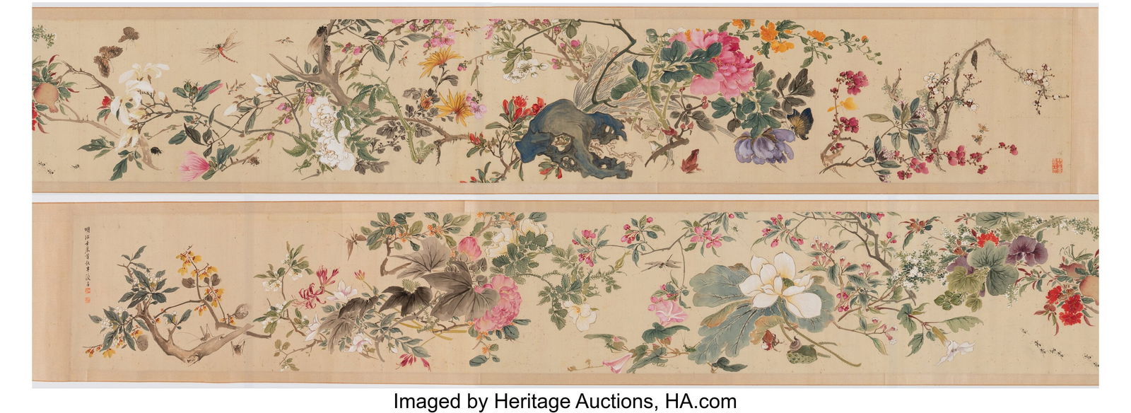 Kyoto School (19th century) Flowers and Insects,: Kyoto School (19th century) Flowers and Insects, 1892 (Meiji Jinshin) Handscroll; ink and color on silk 9-3/4 x 119-7/8 inches (24.8 x 304.5 c