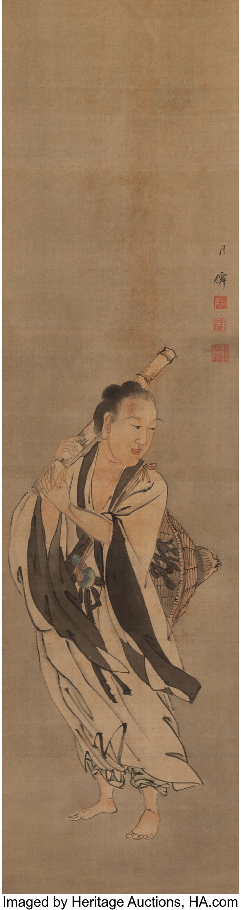 Attributed to Gessen (Japanese, 1741-1809) Young: Attributed to Gessen (Japanese, 1741-1809) Young Musician Hanging scroll; ink and color on silk 76 x 15-7/8 inches (193.0 x 40.3 cm) (overall&rpar