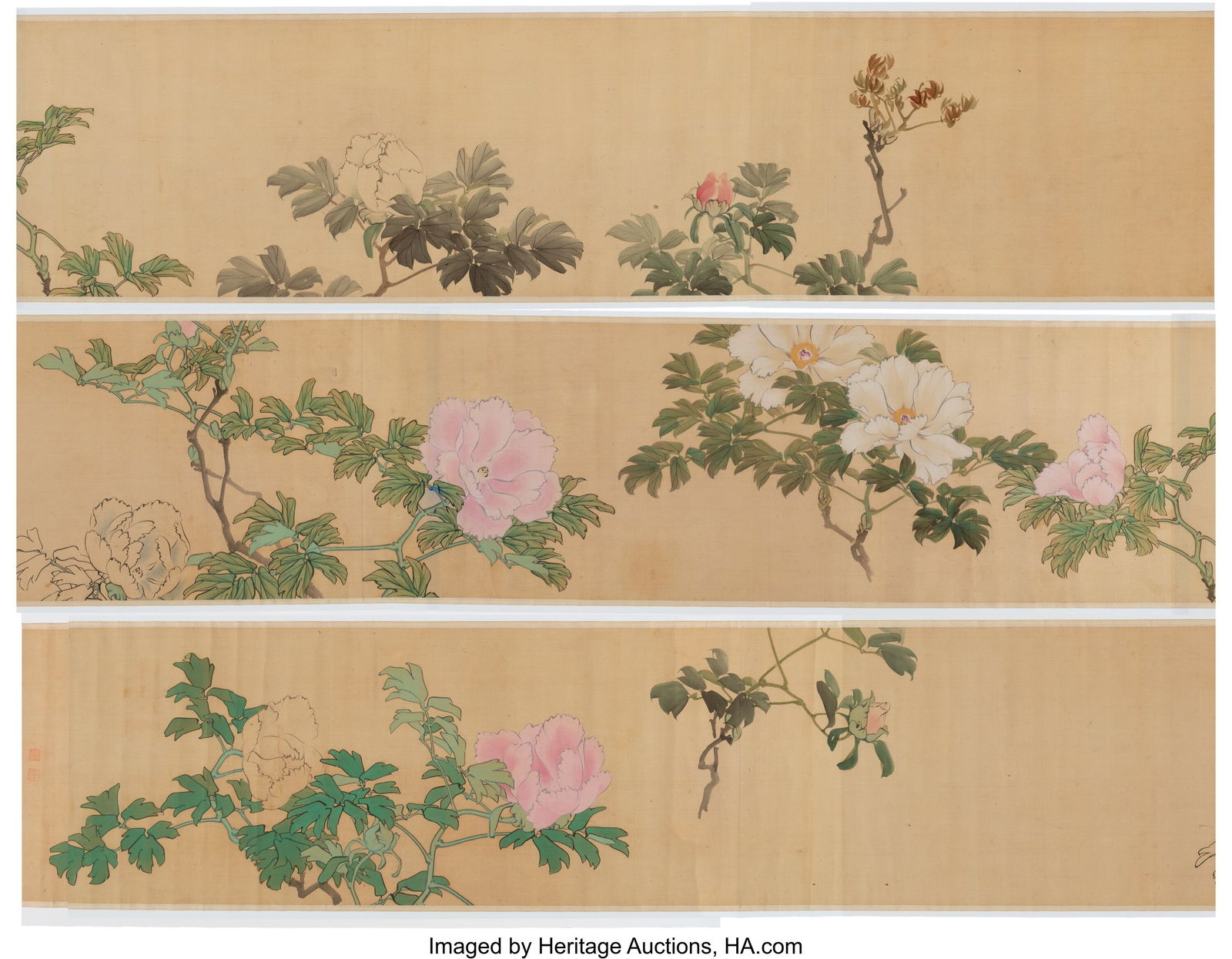 Anonymous (Japanese, 19th century) Rosemallows H: Anonymous (Japanese, 19th century) Rosemallows Handscroll; ink and color on silk 13-7/8 x 180-1/2 inches (35.2 x 458.5 cm) (work) With tw