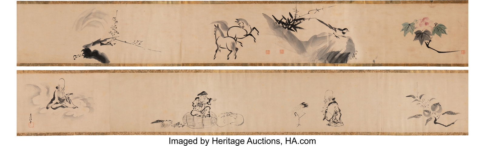 Attributed to Kanō Tomonobu (Japanese, 1843-191: Attributed to Kanō Tomonobu (Japanese, 1843-1912) Studies, 19th century Handscroll; ink on paper 10-7/8 x 165-1/2 inches (27.6 x 420.4 cm&rp