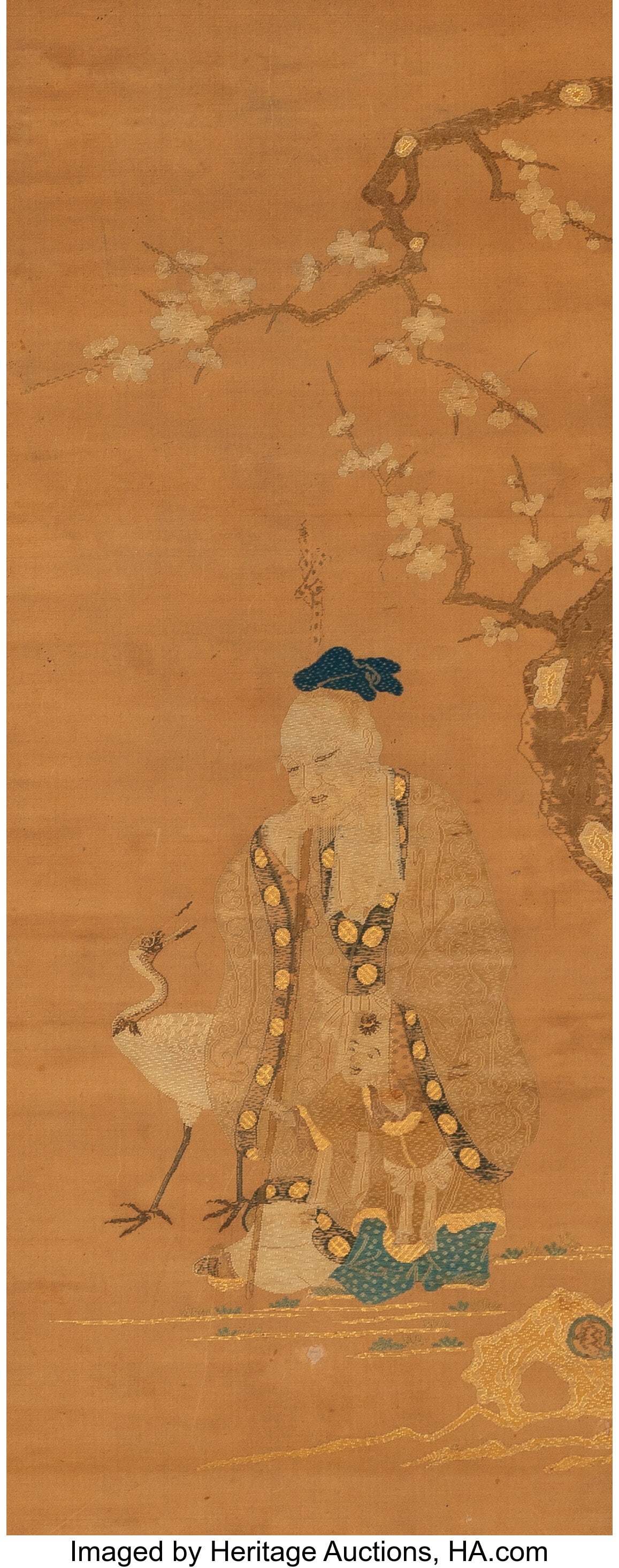 A Japanese Embroidered Silk 'Longevity' Panel Mo (1 of 2)