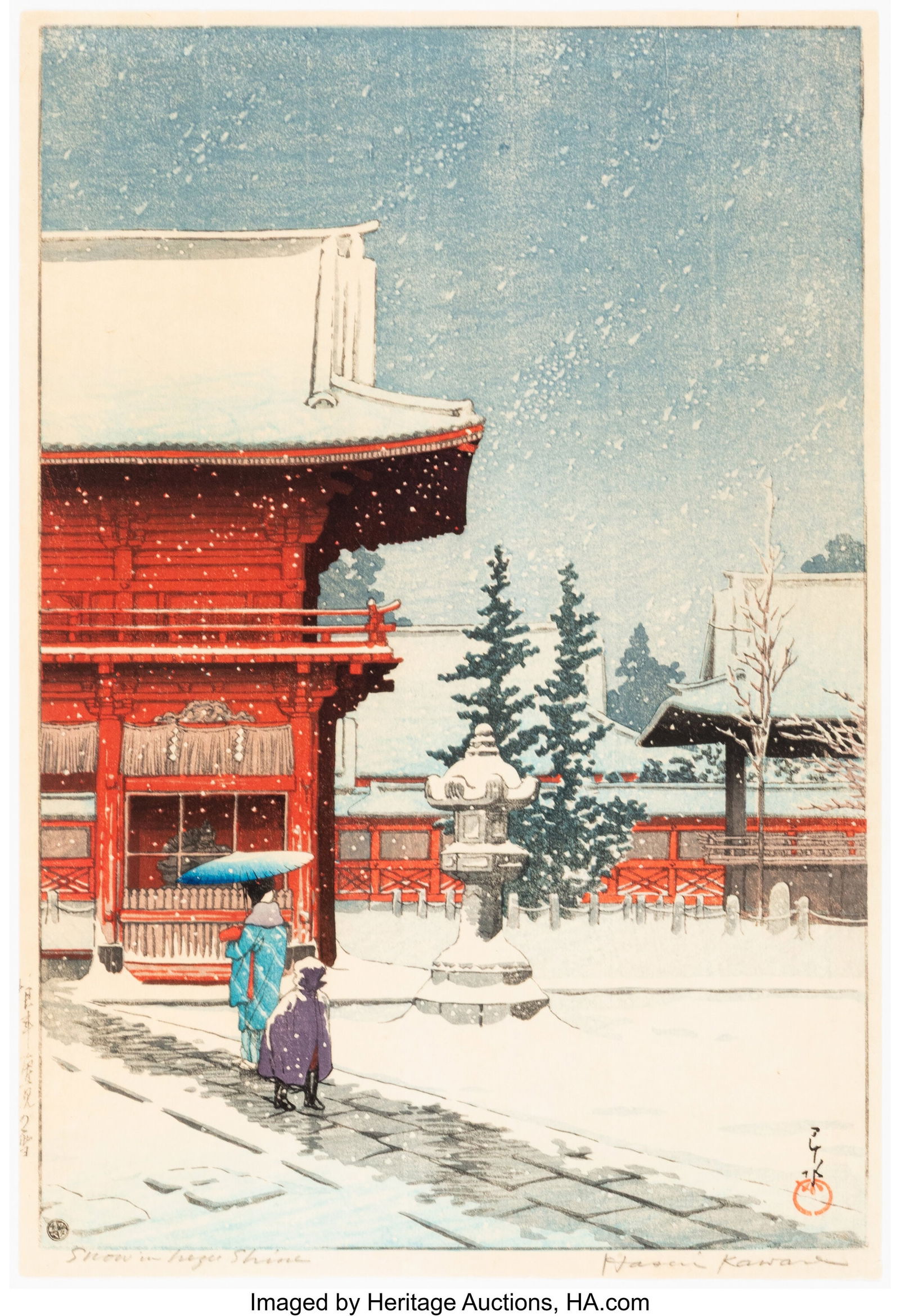 Kawase Hasui (Japanese, 1883-1957) Snow at Nezu- (1 of 2)