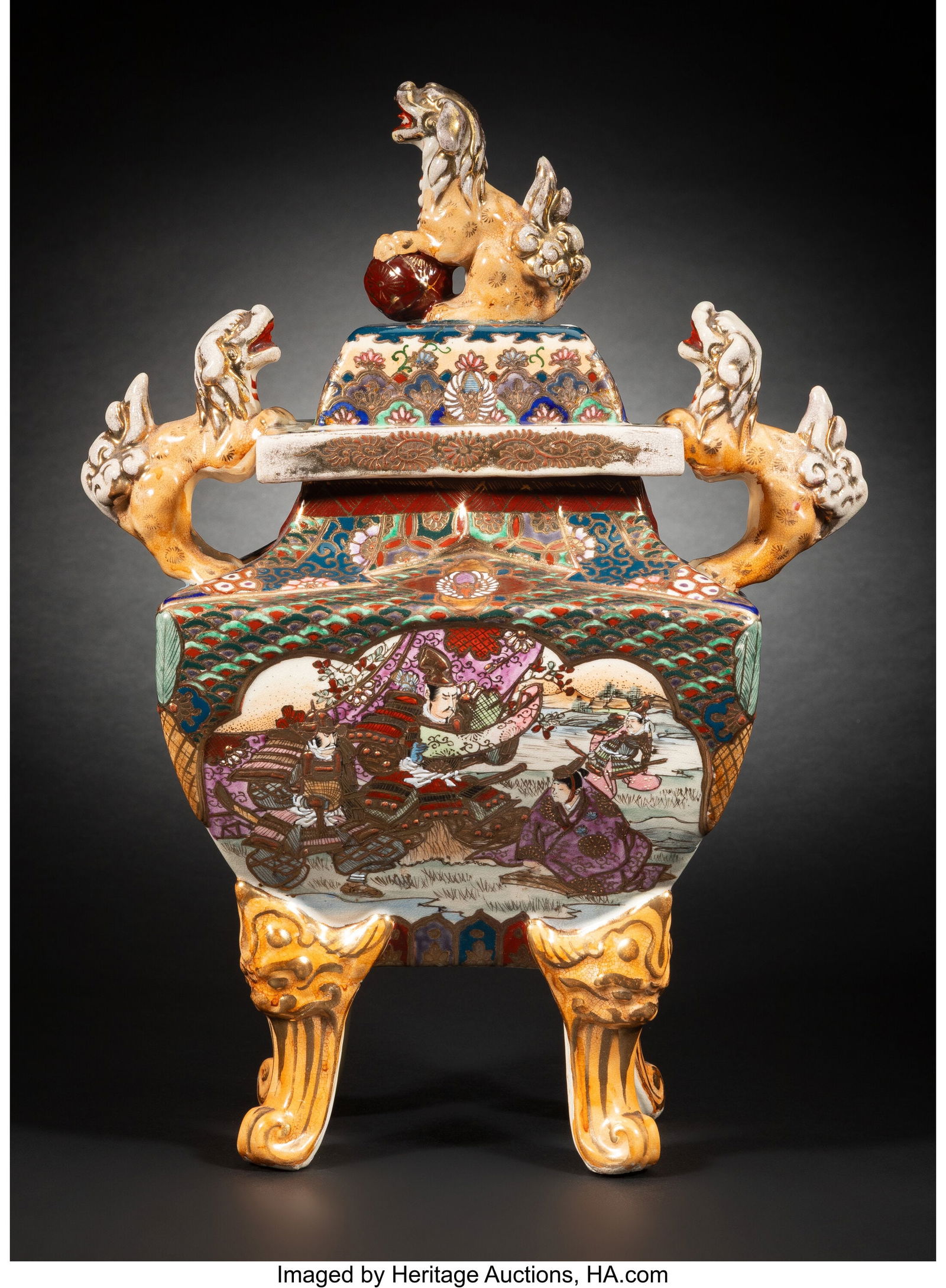 A Japanese Satsuma Covered Censer, Meiji period, (1 of 5)